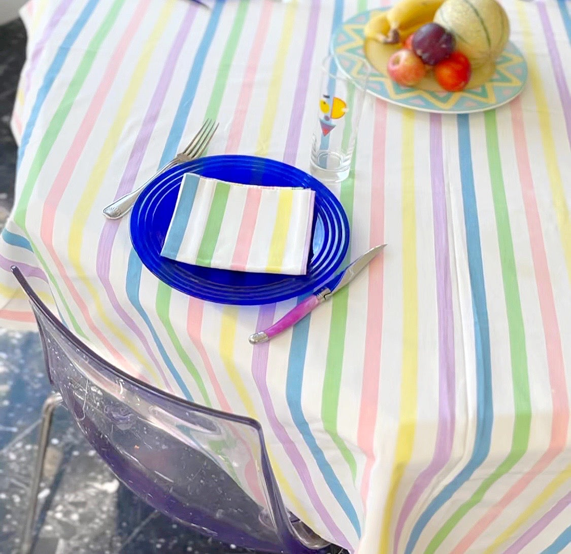 Nappe et serviettes rayures pastel