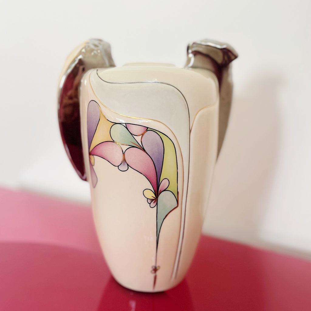 Vase en porcelaine Galos, pastel & chrome, Espagne, années 80