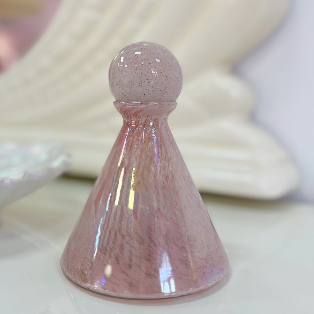 flacon verre soufflé rose irisé pièce unique vintage
