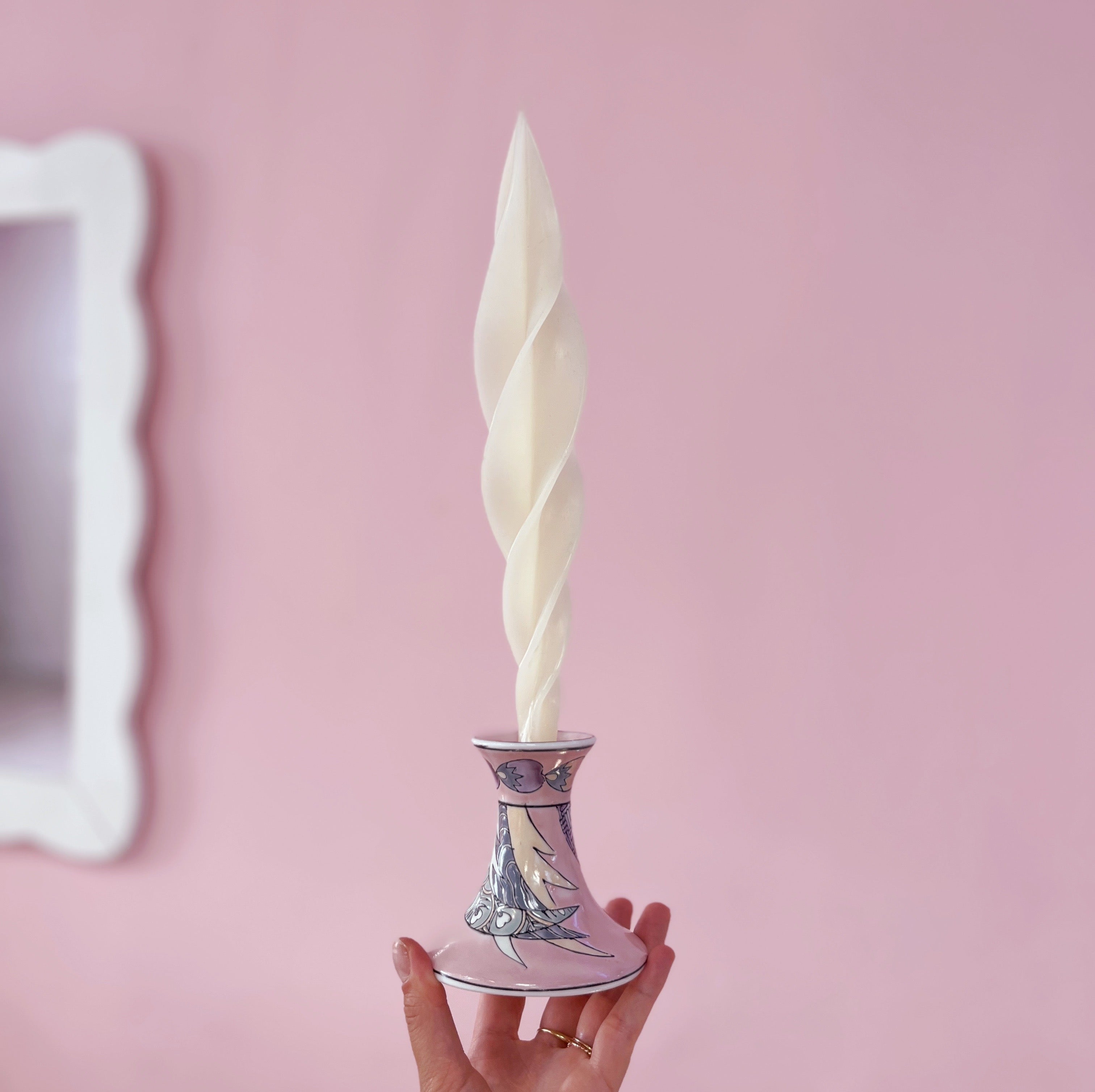 Paire de bougeoirs pastel, Porcelaine de Macao, années 80