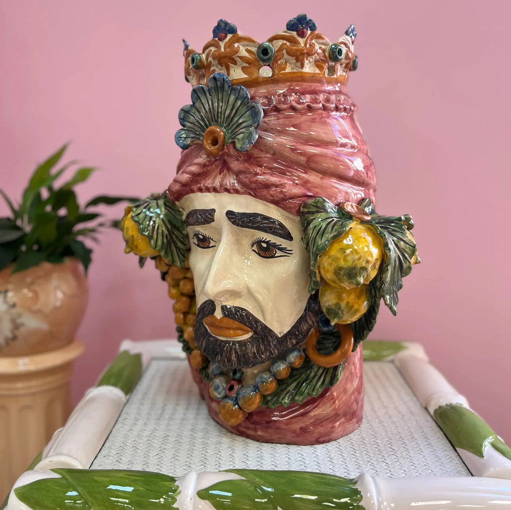 Paire de Têtes de Maure géantes en céramique de Caltagirone, atelier G. Romano, Sicile, années 1960-1970 - Club Barbara