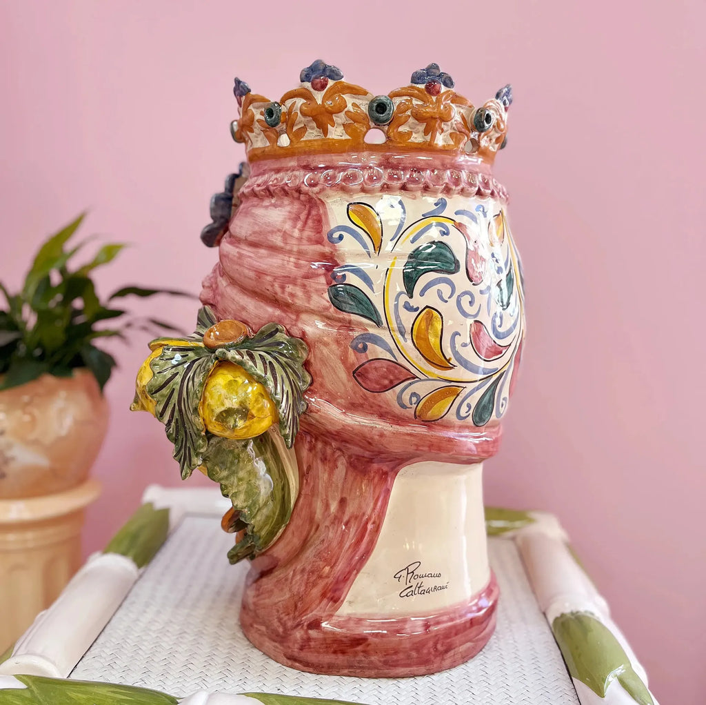 Paire de Têtes de Maure géantes en céramique de Caltagirone, atelier G. Romano, Sicile, années 1960-1970 - Club Barbara
