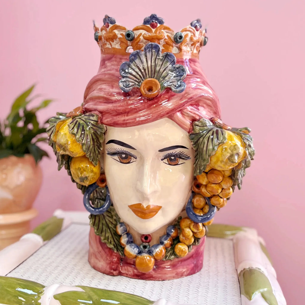 Paire de Têtes de Maure géantes en céramique de Caltagirone, atelier G. Romano, Sicile, années 1960-1970 - Club Barbara