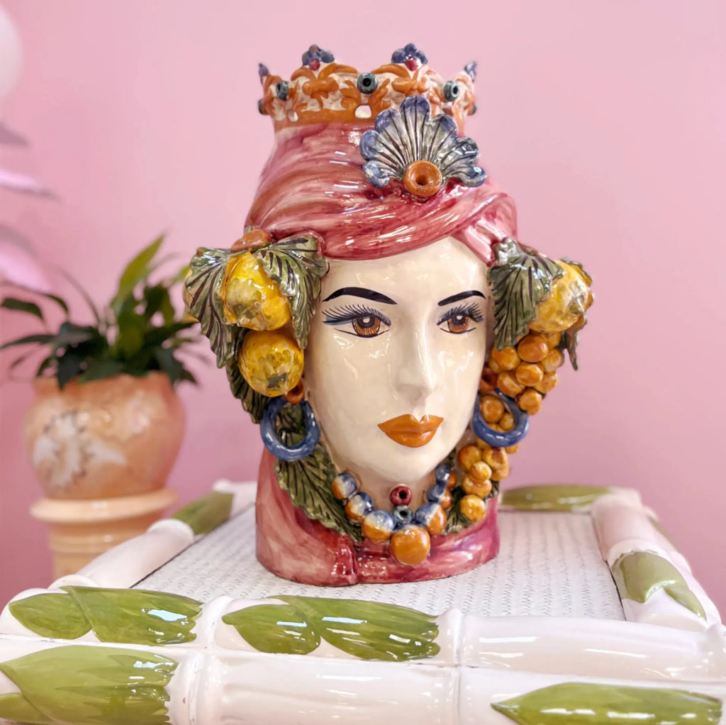 Paire de Têtes de Maure géantes en céramique de Caltagirone, atelier G. Romano, Sicile, années 1960-1970 - Club Barbara