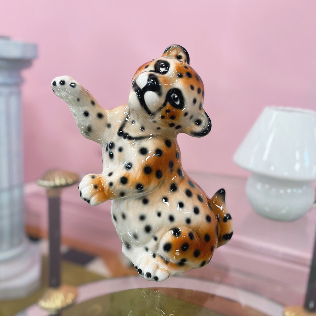 Statuette bebe panthère en céramique émaillée, Italie, années 80