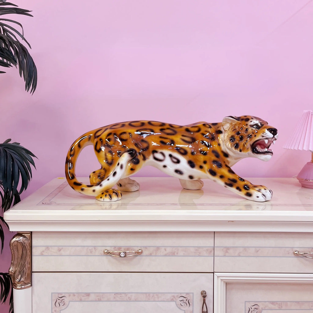 Panthère vintage en céramique italienne années 70 sculpture animalière décorative Club Barbara