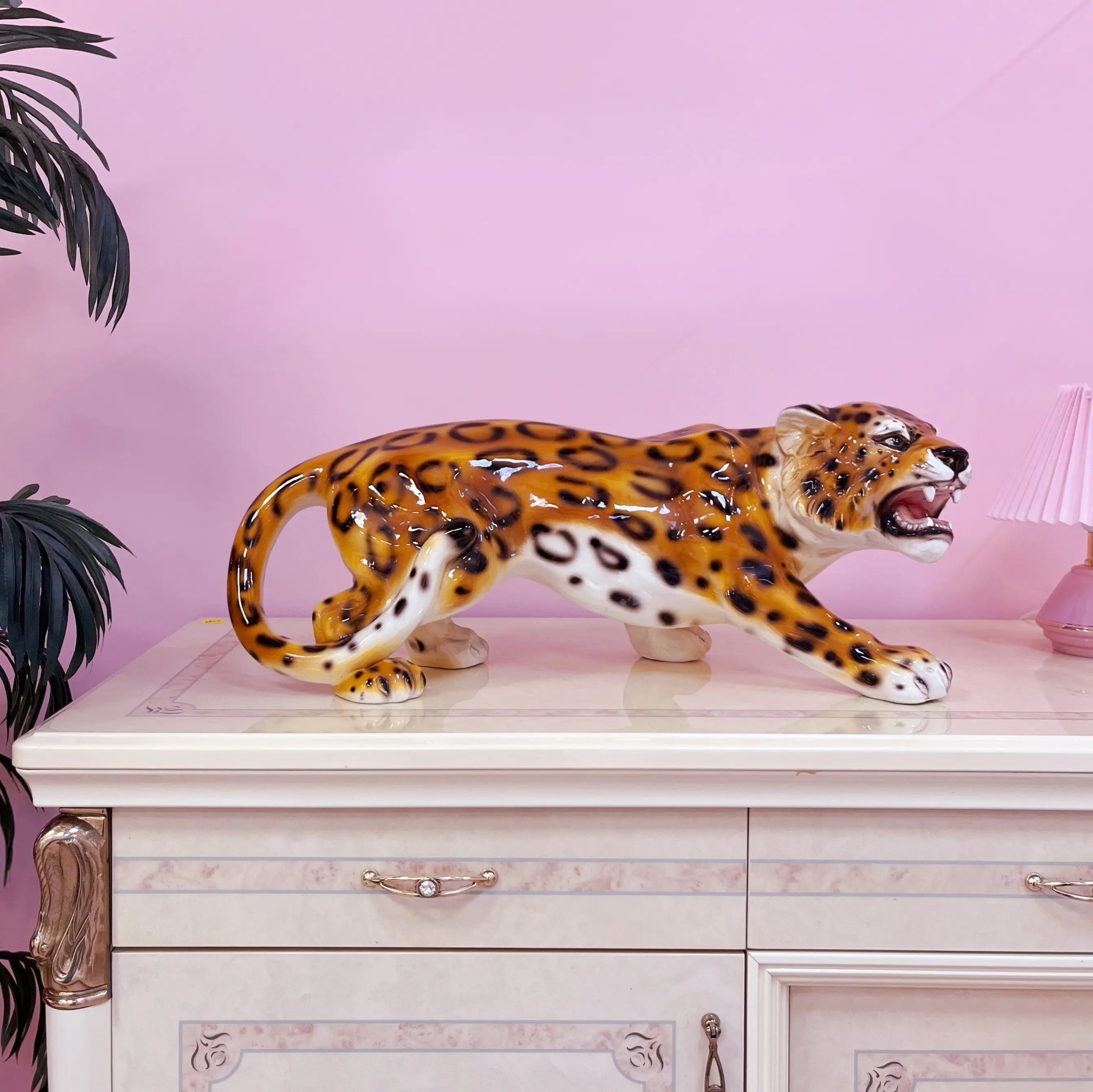 Panthère vintage en céramique italienne années 70 sculpture animalière décorative Club Barbara