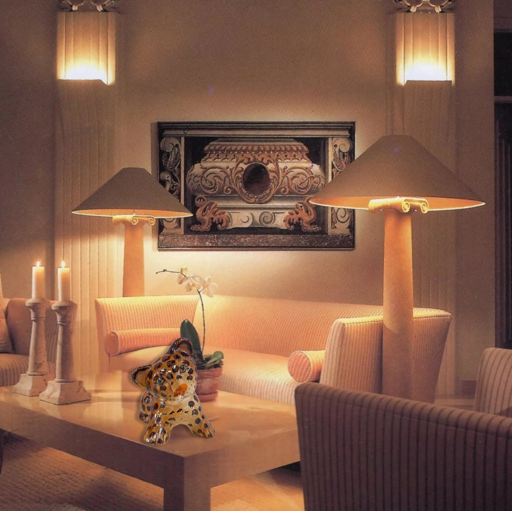 Panthère déco vintage en céramique émaillée, pièce animale de collection, Club Barbara
