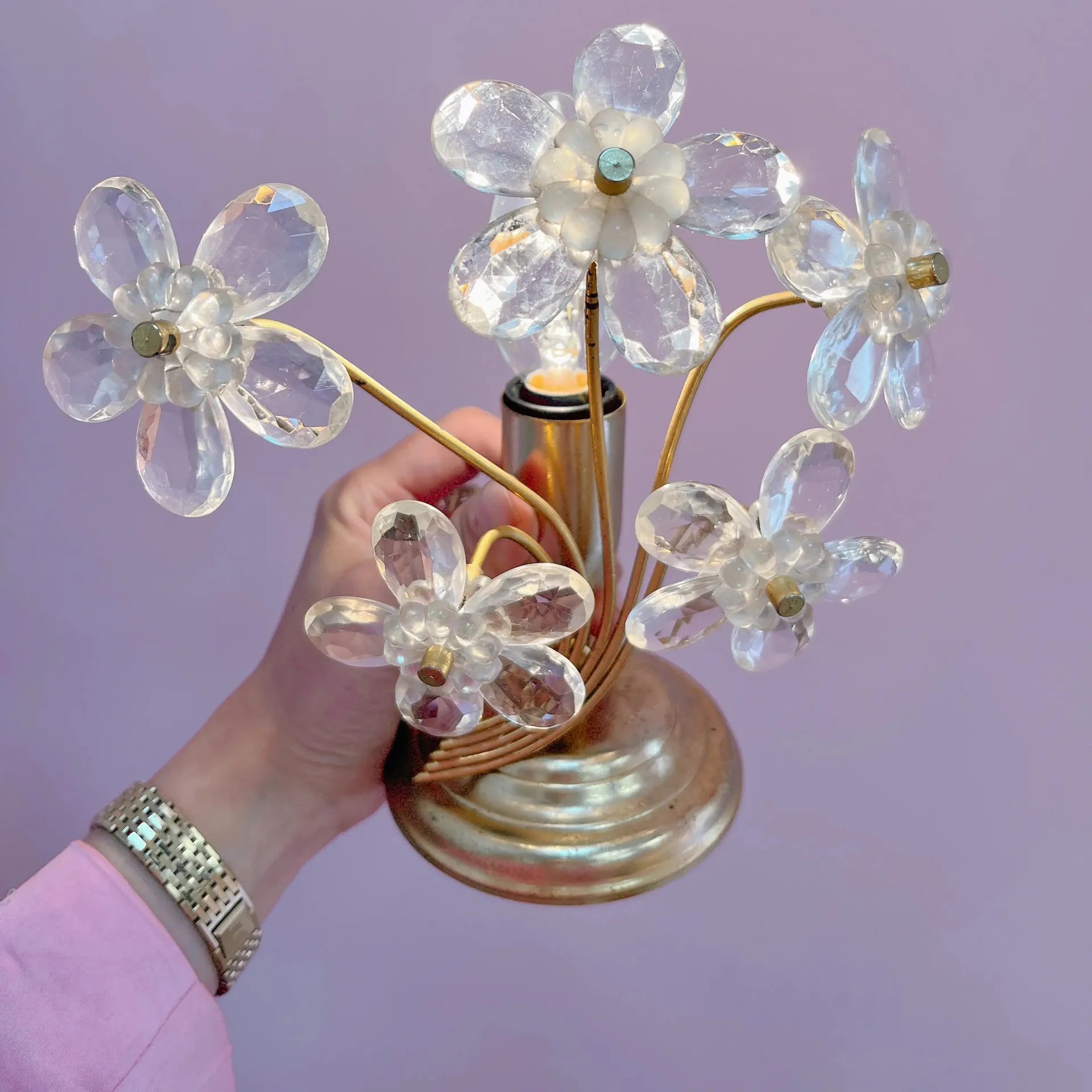 Petite lampe vintage bouquet de Fleurs en Laiton Doré, Années 70 - Club Barbara
