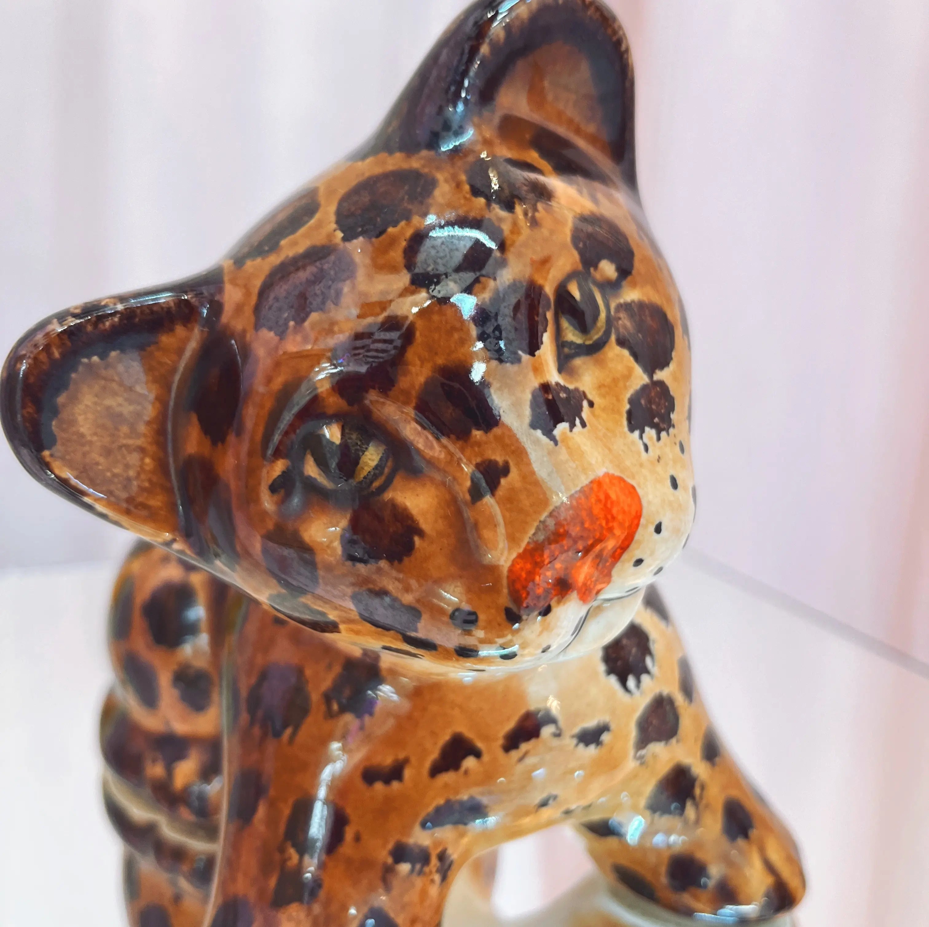 Petite panthère vintage pour décoration intérieure, céramique brillante, Club Barbara
