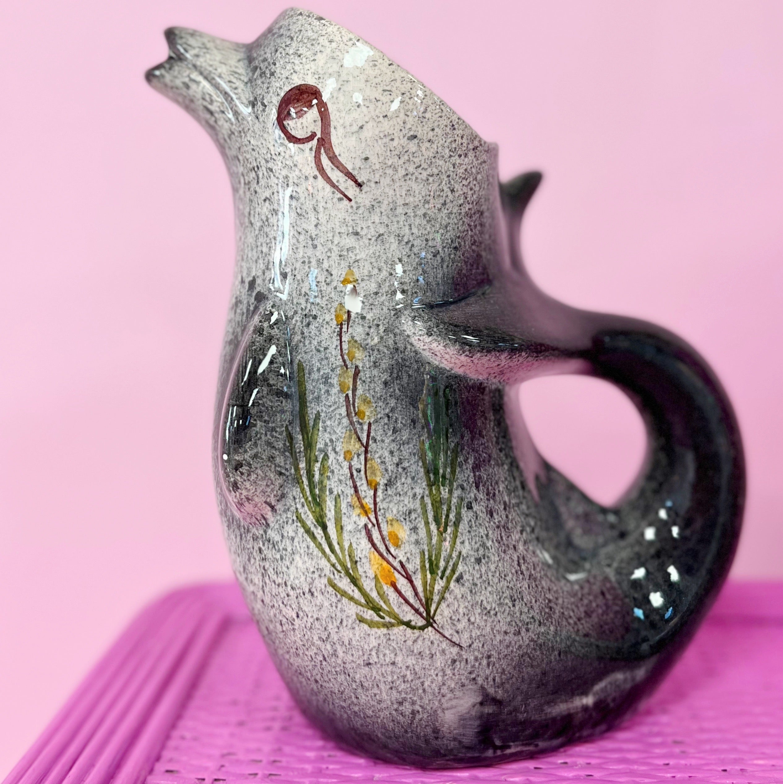 Pichet dauphin céramique émaillée granito vintage, années 60-70