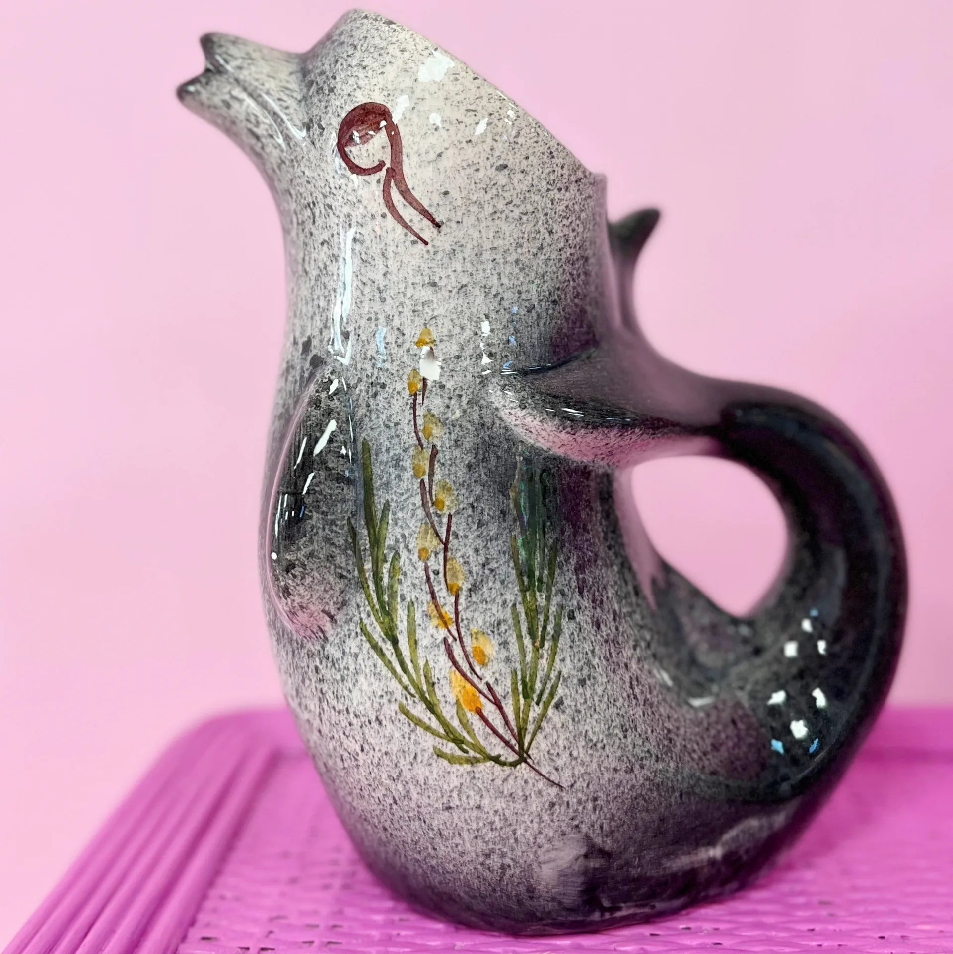 Pichet dauphin céramique émaillée granito vintage, années 60-70 - Club Barbara
