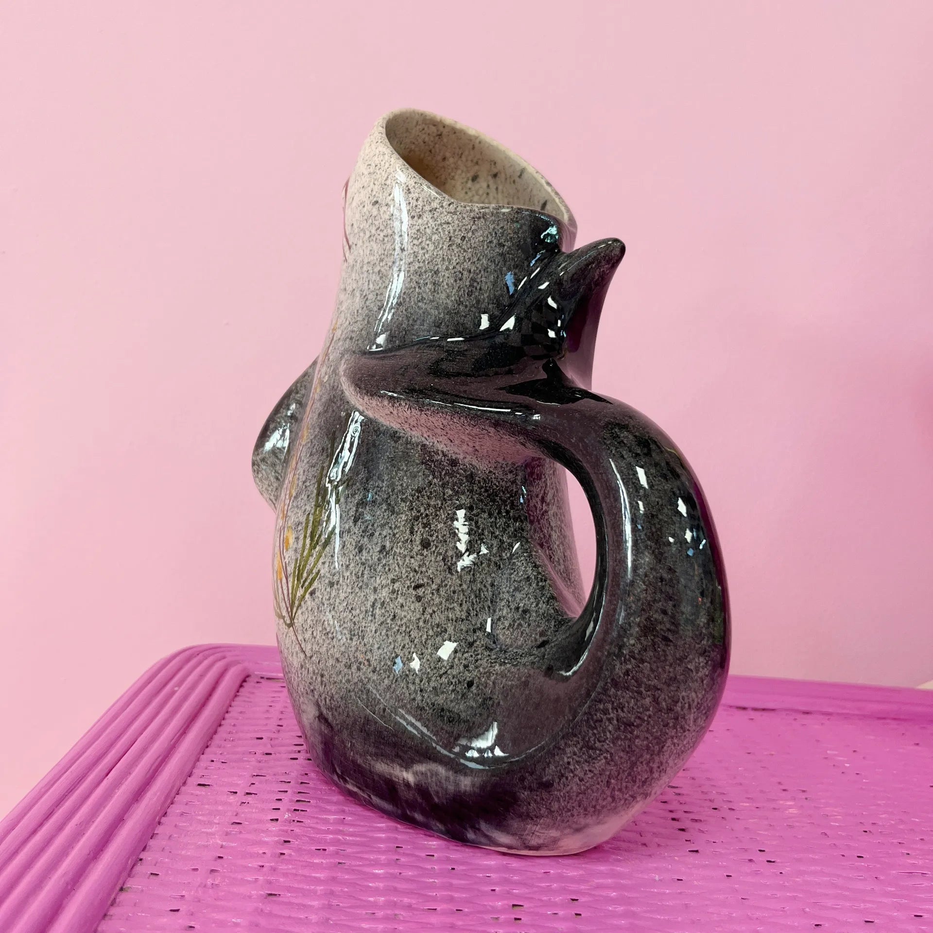Pichet dauphin céramique émaillée granito vintage, années 60-70 - Club Barbara