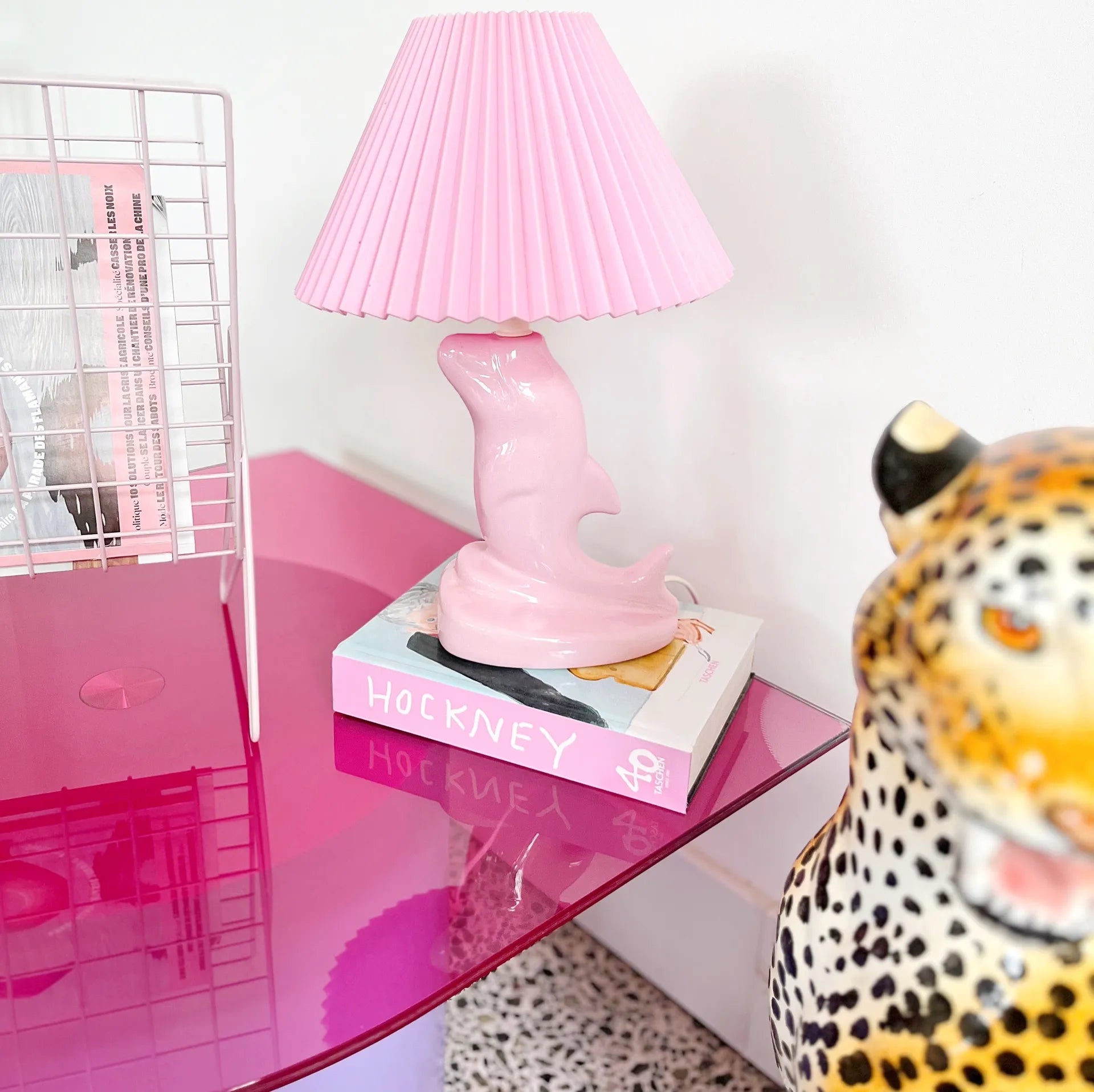 Pied de lampe dauphin rose pastel - Club Barbara