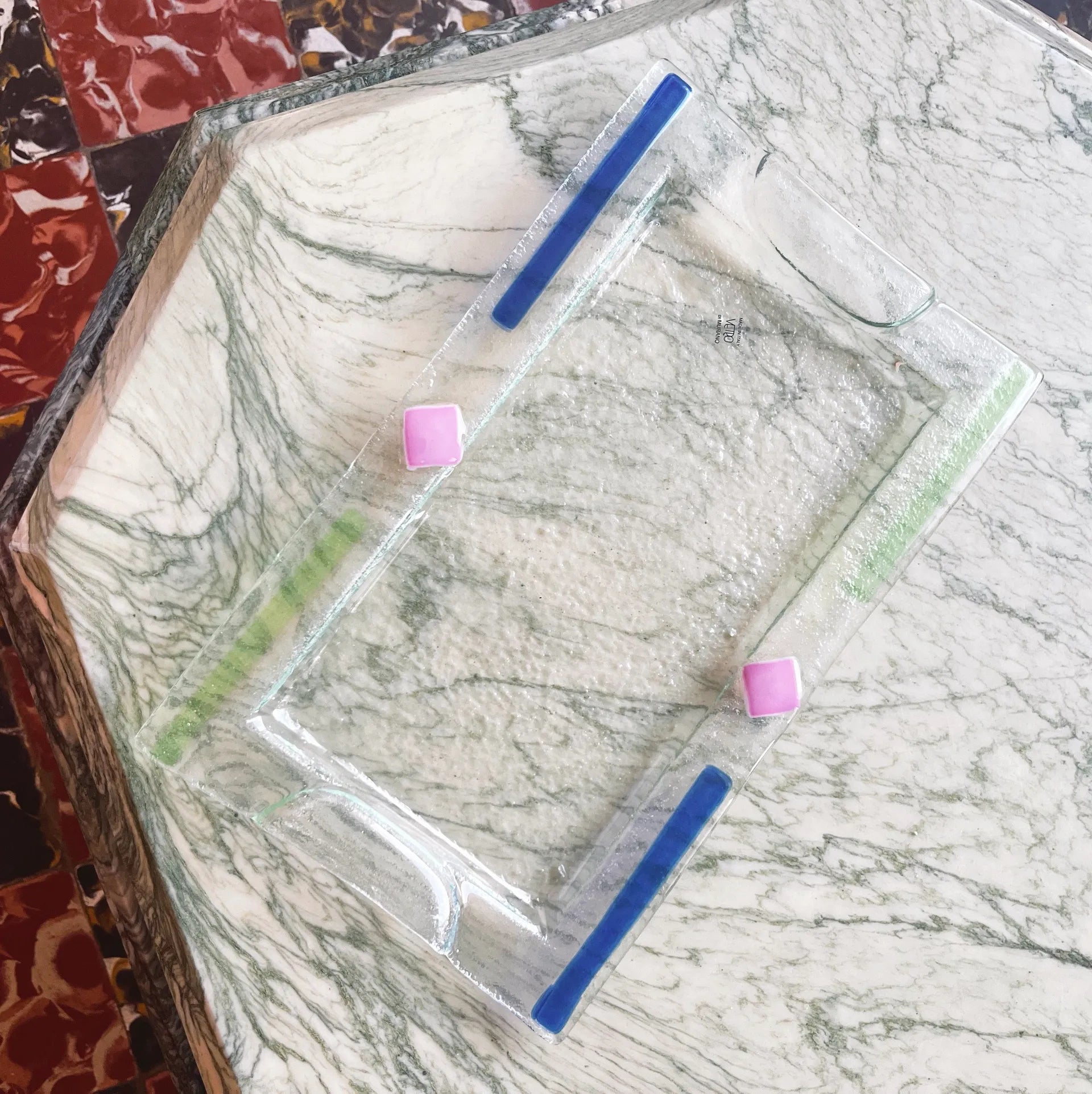 Plateau vintage italien en verre de Murano par Albatros, années 70 - Club Barbara