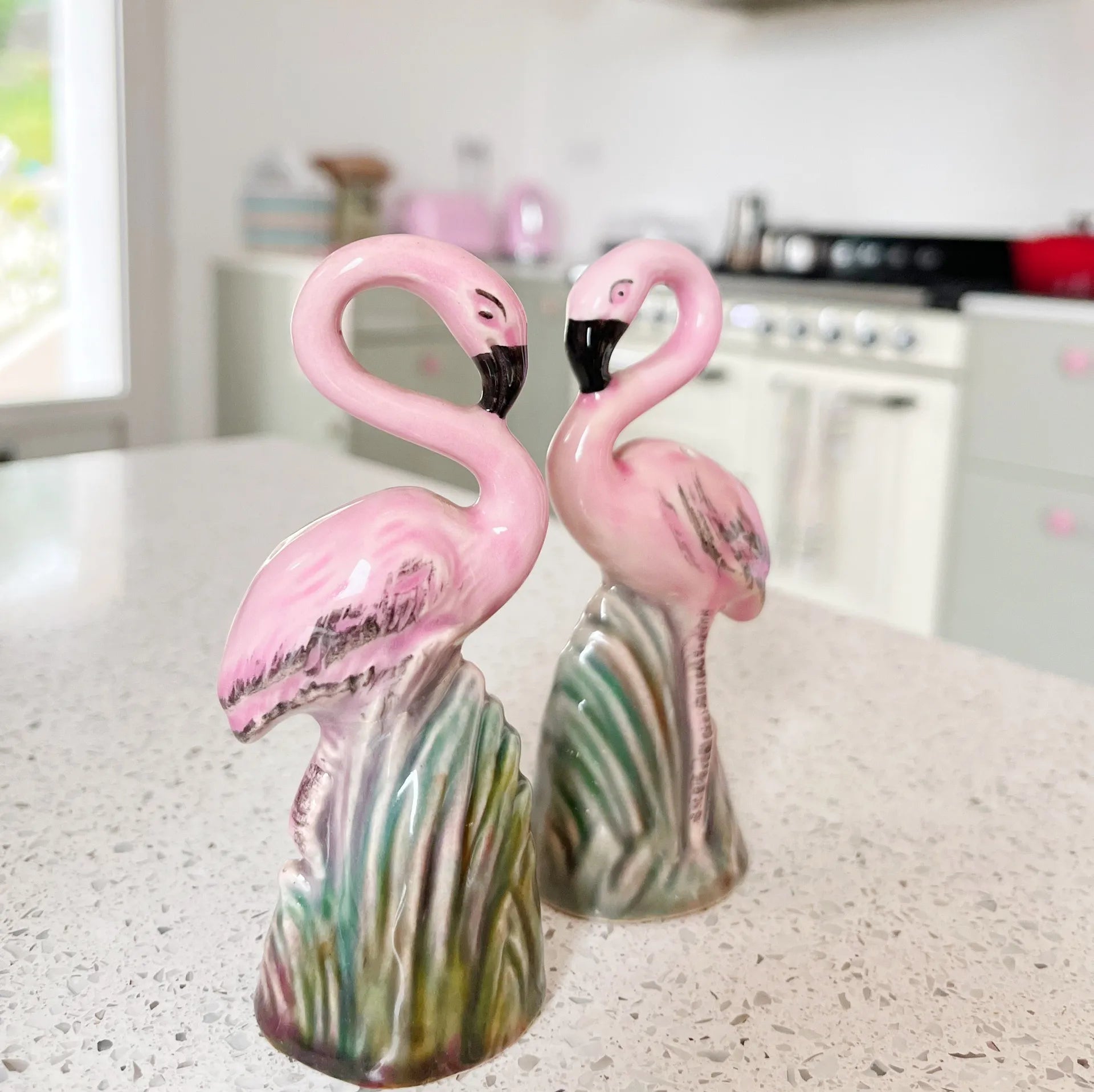 Salière et poivrière en céramique vintage flamants roses - Club Barbara