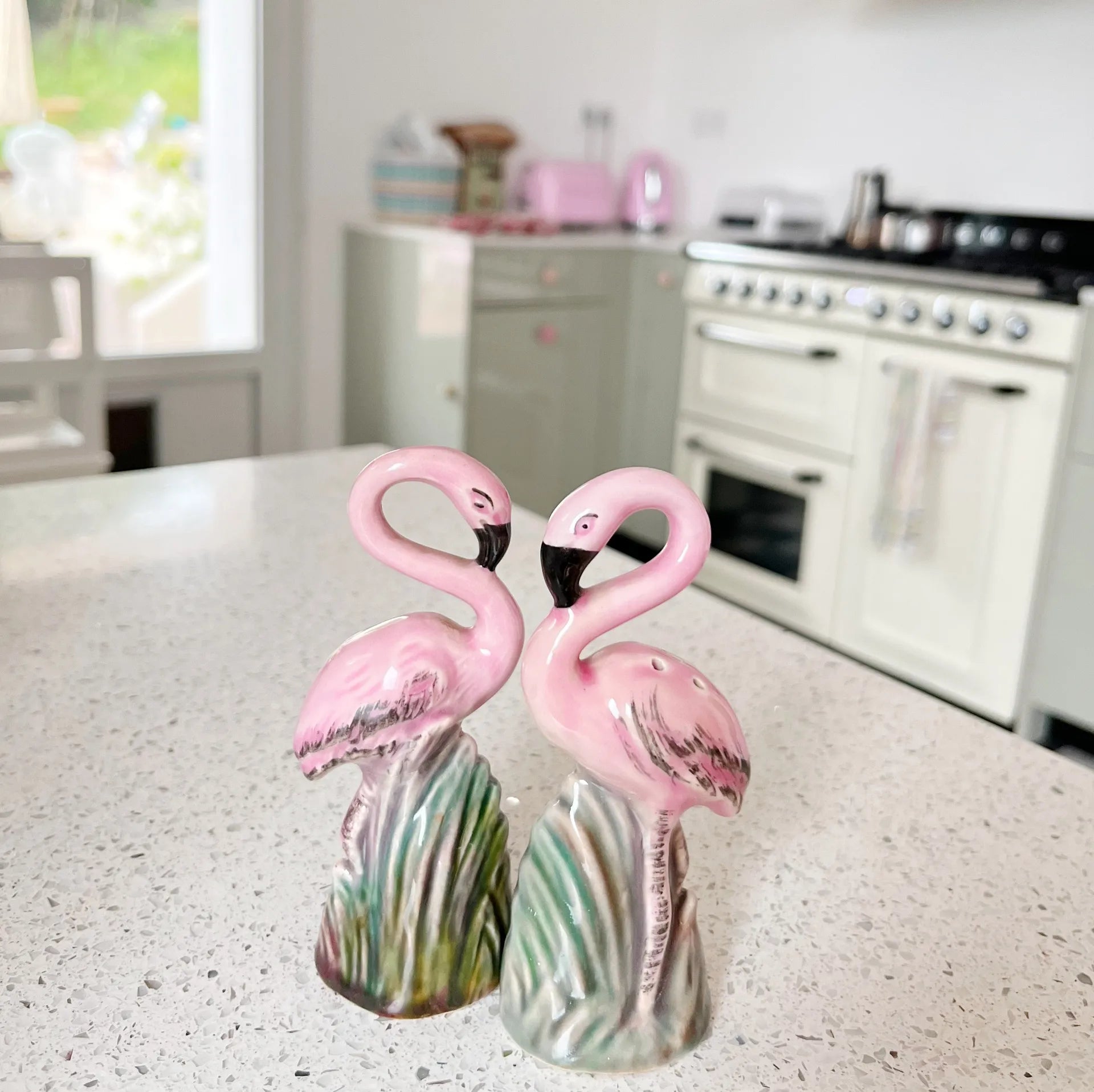 Salière et poivrière en céramique vintage flamants roses - Club Barbara