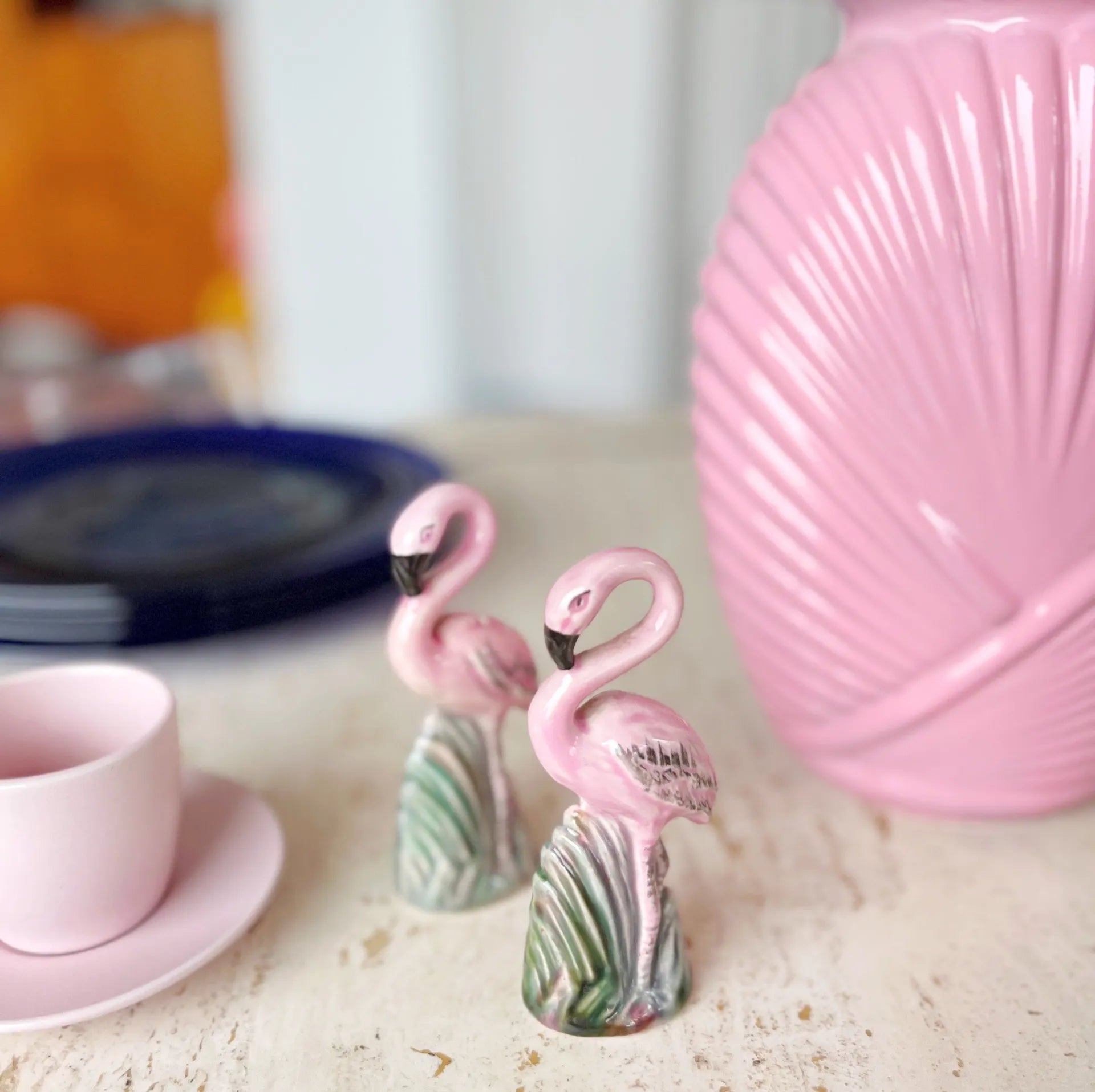 Salière et poivrière en céramique vintage flamants roses - Club Barbara