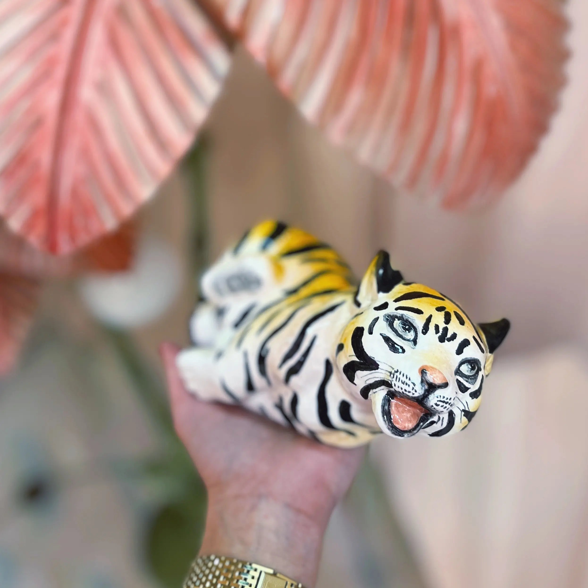 Sculpture tigre vintage en céramique italienne années 70 signé Club Barbara