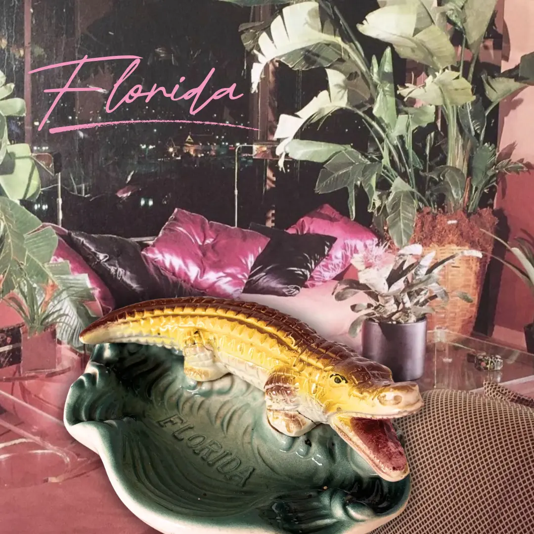 Vide-poche crocodile vintage en céramique, alligator Florida, souvenir de Floride