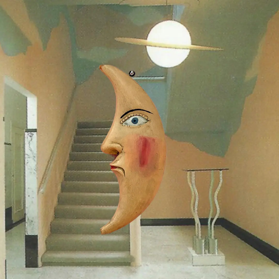 Sculpture murale lune, visage sculpté Moon Man, Folk Art vintage, années 80