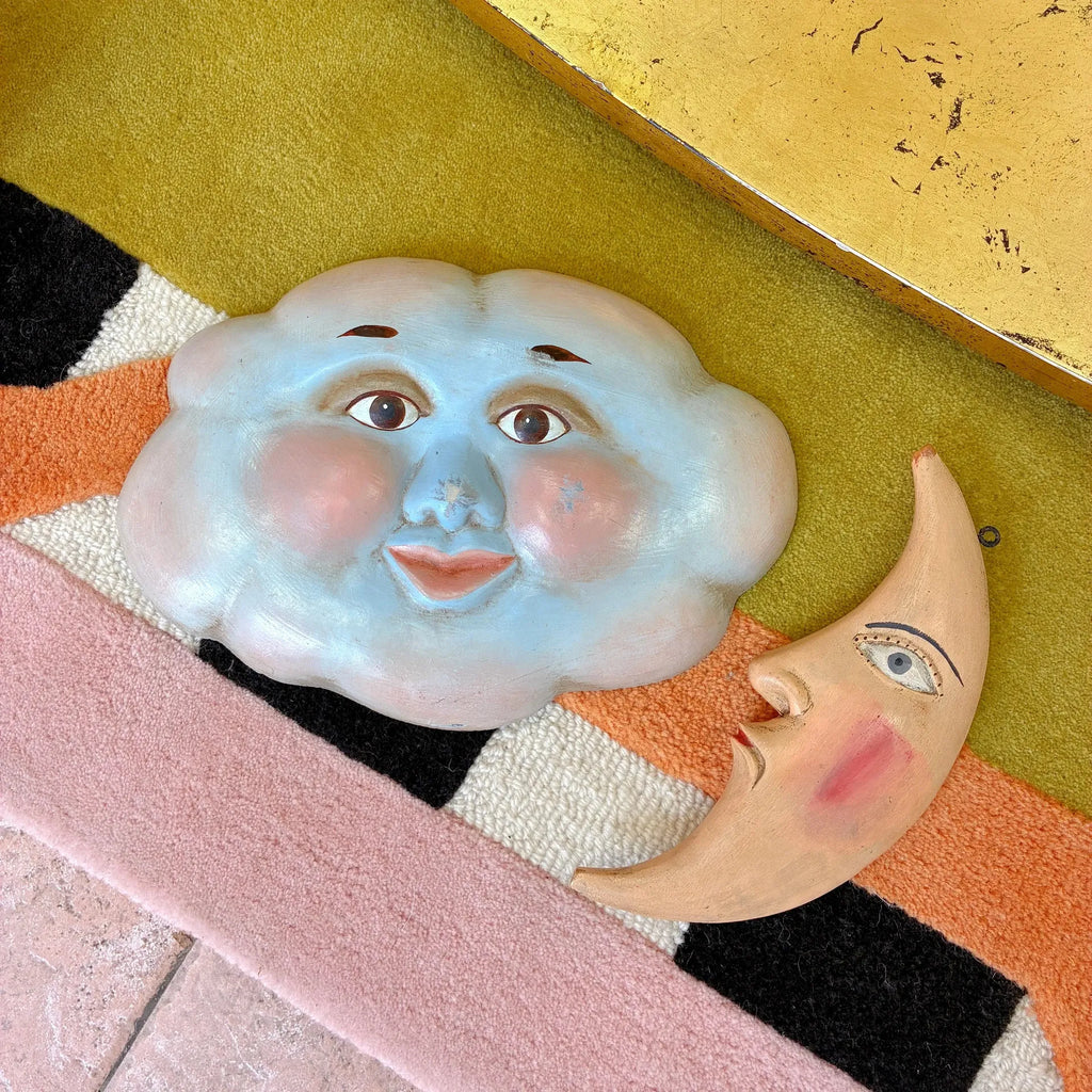 Sculpture murale nuage, visage peint à la main, Folk Art céleste, années 80 - Club Barbara