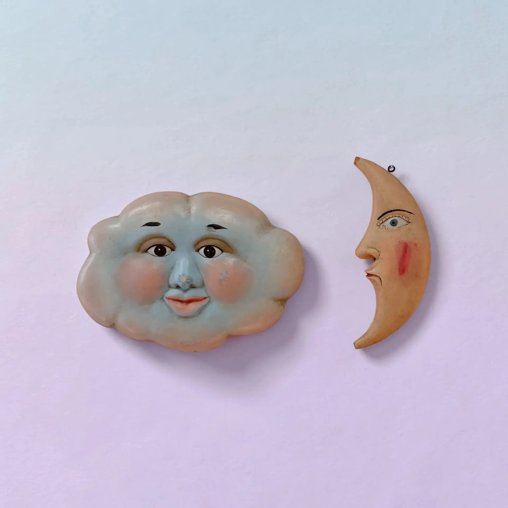Sculpture murale nuage, visage peint à la main, Folk Art céleste, années 80 - Club Barbara