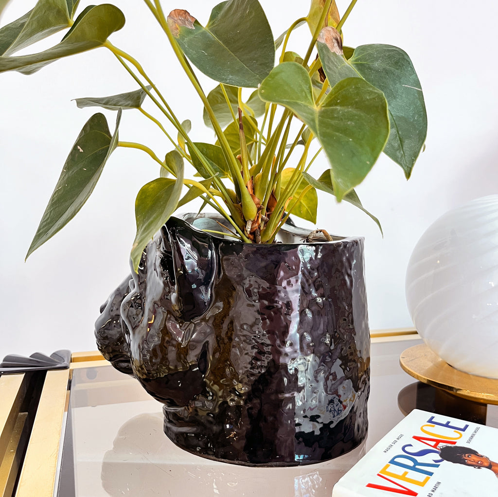 Cache-pot Panthère Noire en Céramique Émaillée, Années 80