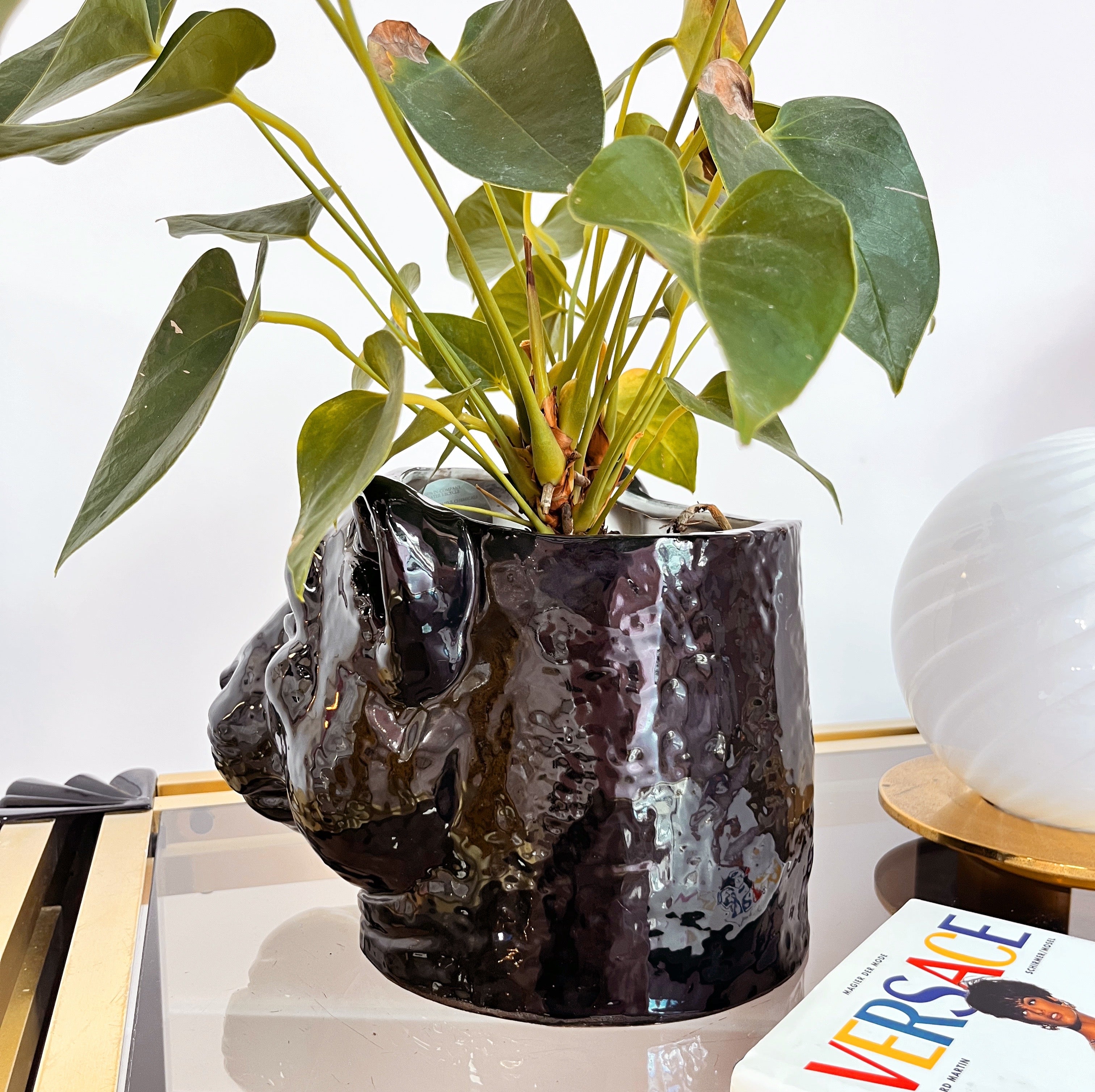 Cache-pot Panthère Noire en Céramique Émaillée, Années 80