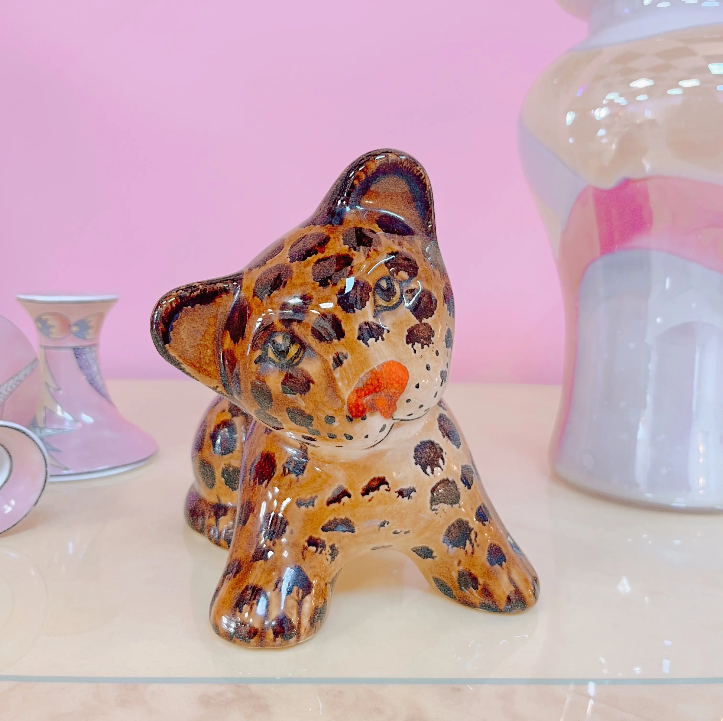 Sculpture panthère vintage des années 70 en céramique brillante, Club Barbara
