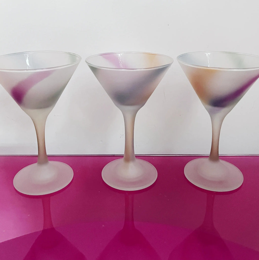 Verres cocktail décor Arlequin pastel années 80 Club Barbara
