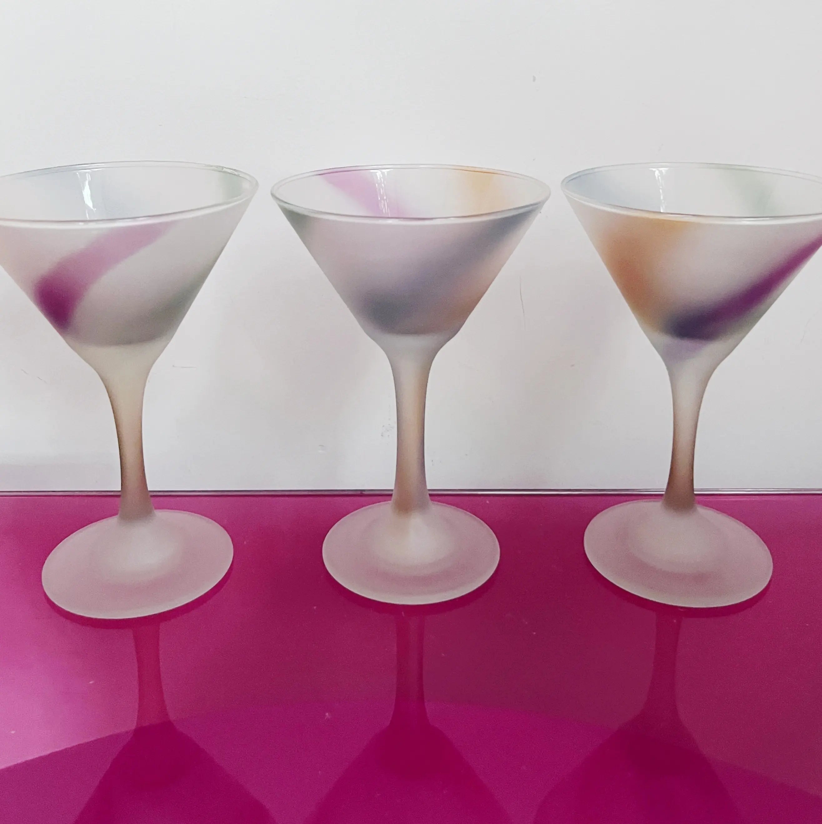 Verres cocktail décor Arlequin pastel années 80 Club Barbara
