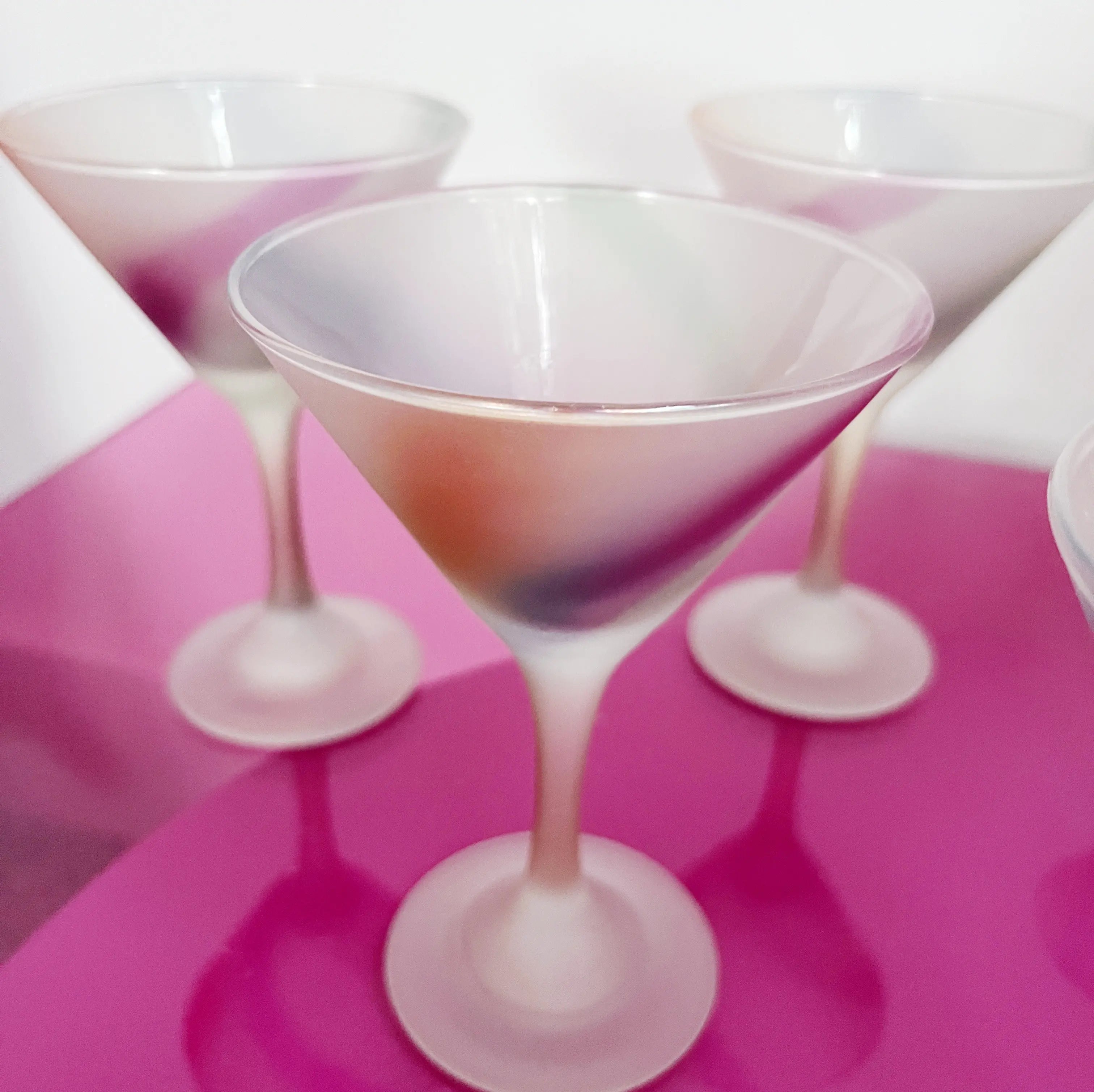 Service cocktail vintage années 80 6 verres dépoli décor Arlequin Club Barbara
