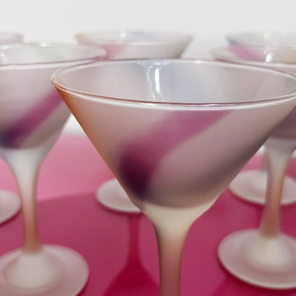 Service bar vintage années 80 verres dépoli pastel Club Barbara
