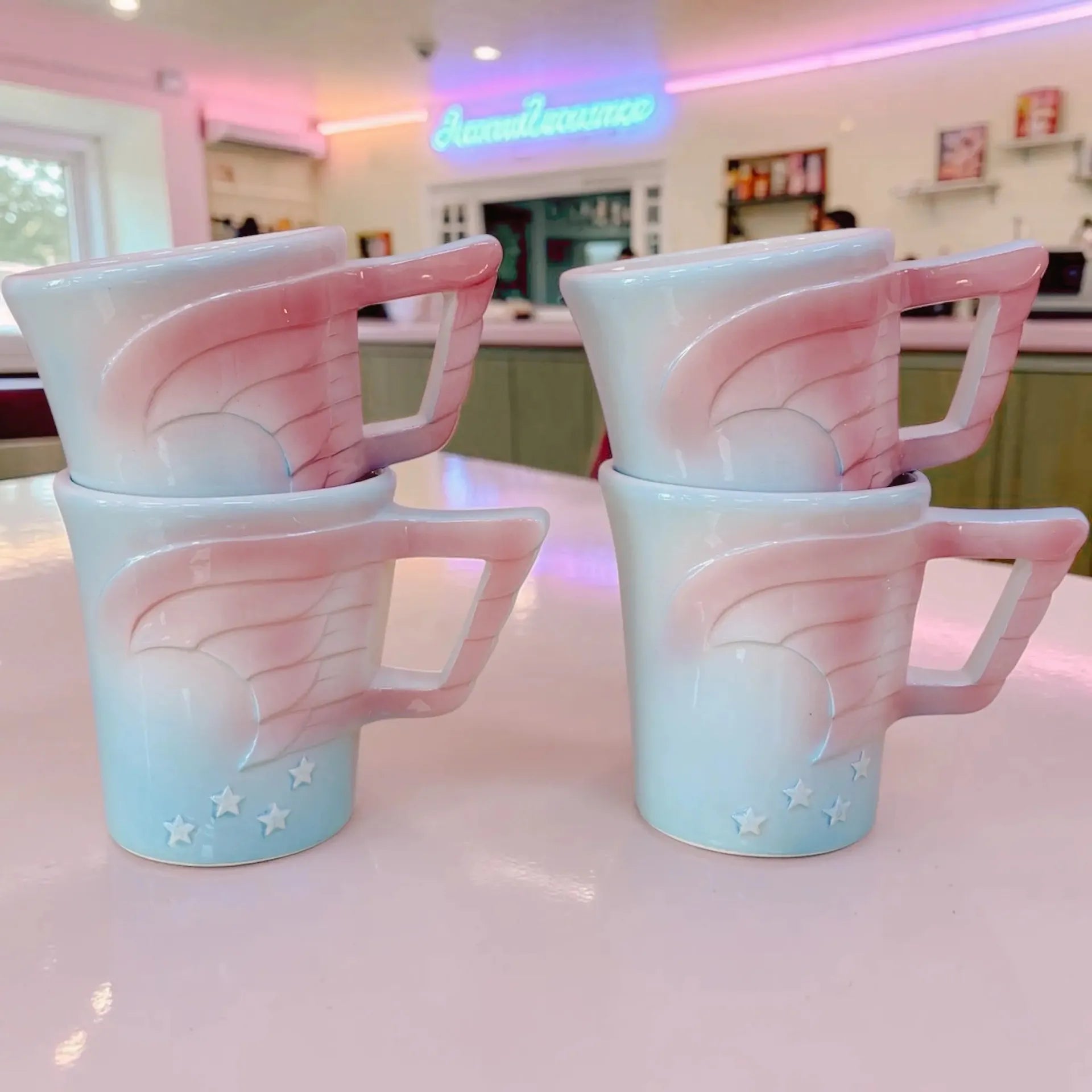 Set de 4 mugs vintage céramique, made in Japan, motif étoiles pastel, Vandor 1979 - Club Barbara