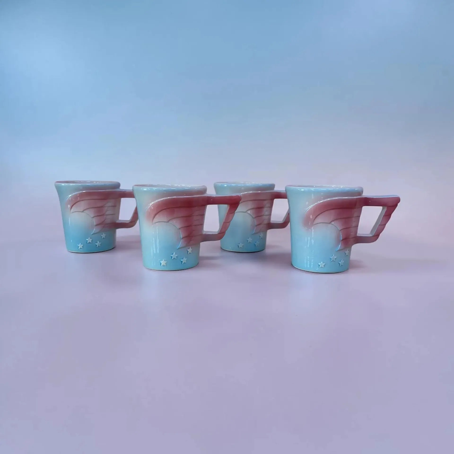 Set de 4 mugs vintage céramique, made in Japan, motif étoiles pastel, Vandor 1979 - Club Barbara