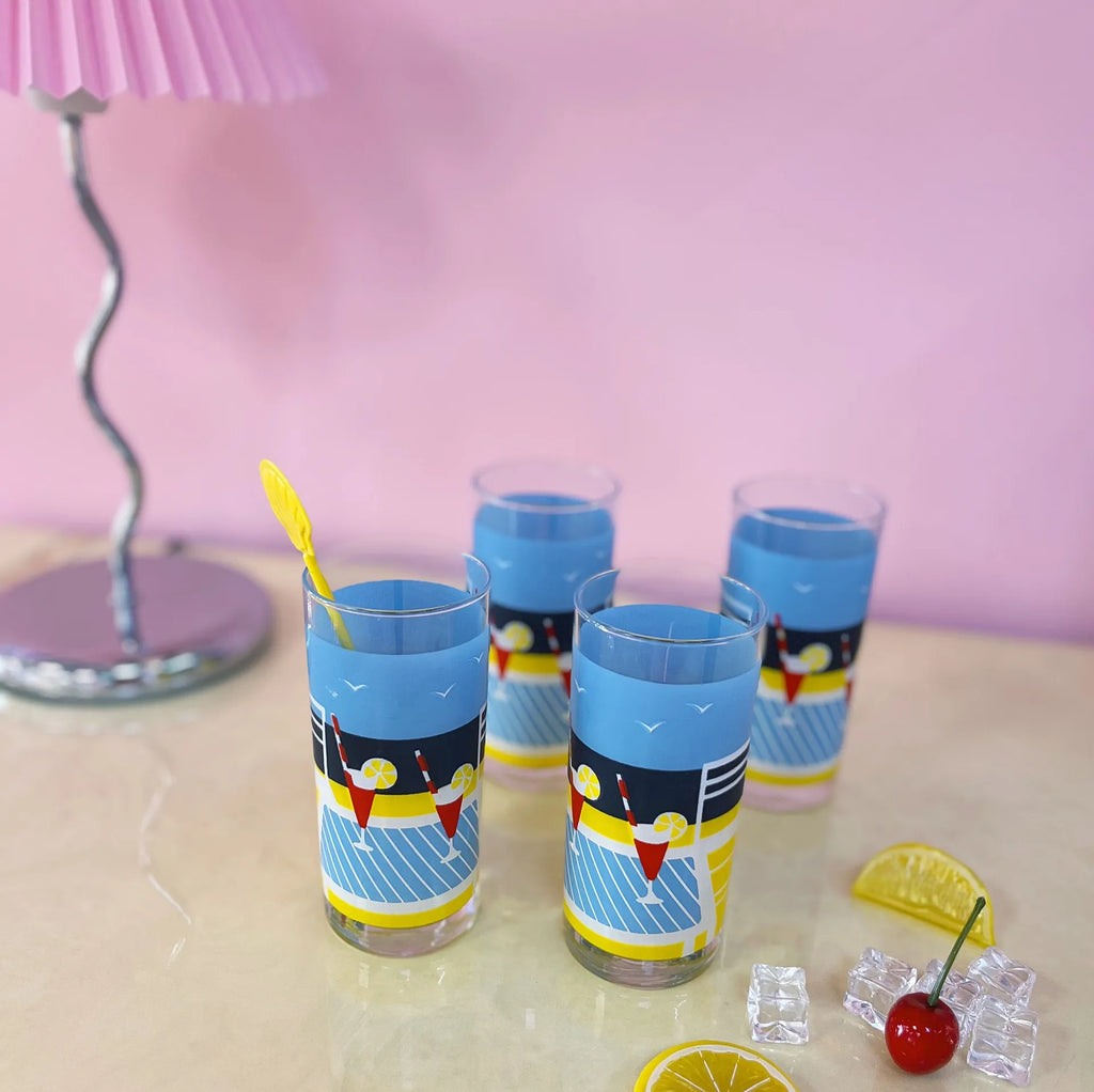 Set de 4 verres tube “Poolside” - Années 80 - Club Barbara