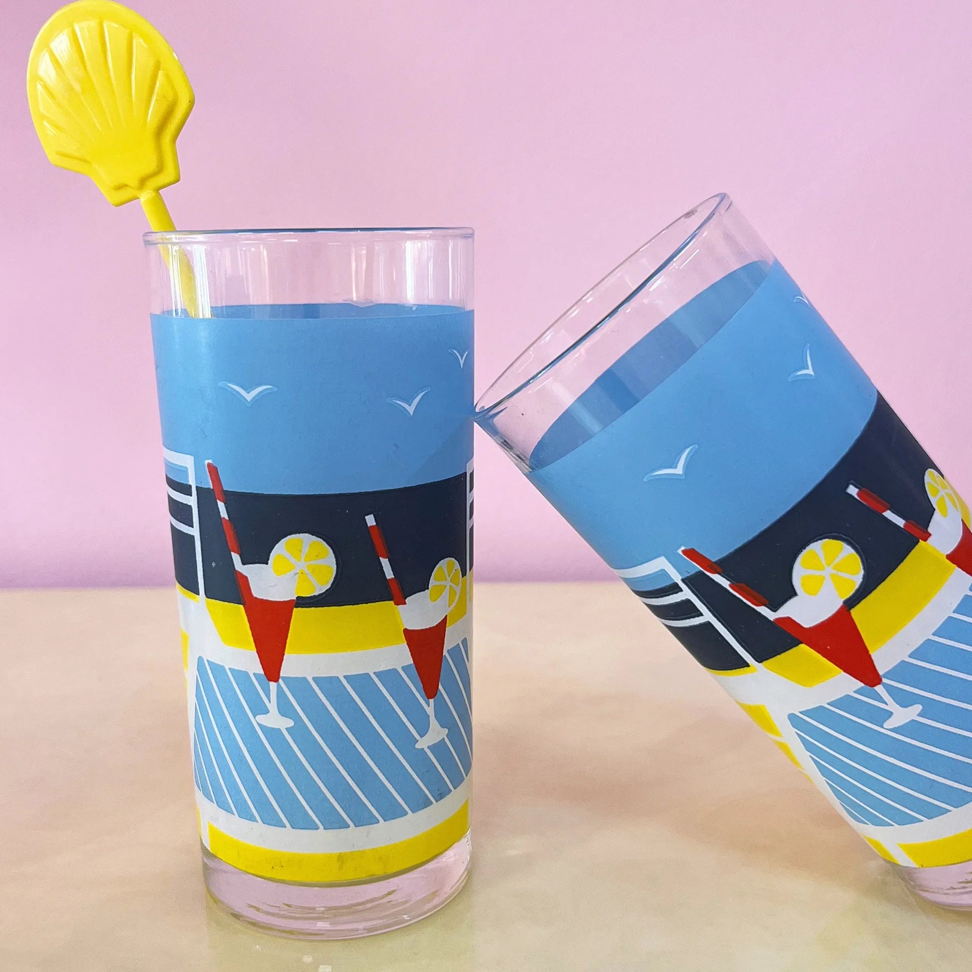 Set de 4 verres tube “Poolside” - Années 80 - Club Barbara