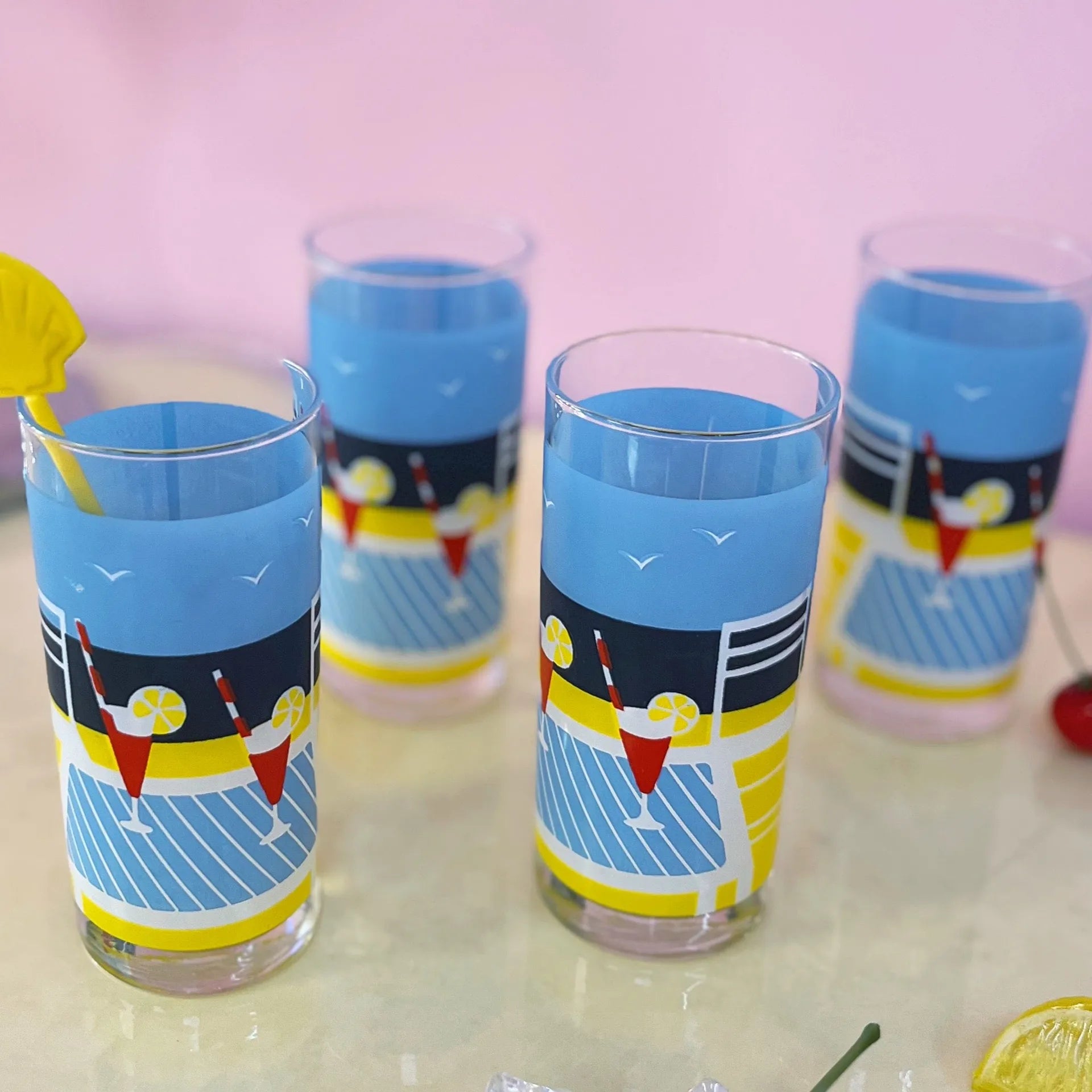 Set de 4 verres tube “Poolside” - Années 80 - Club Barbara