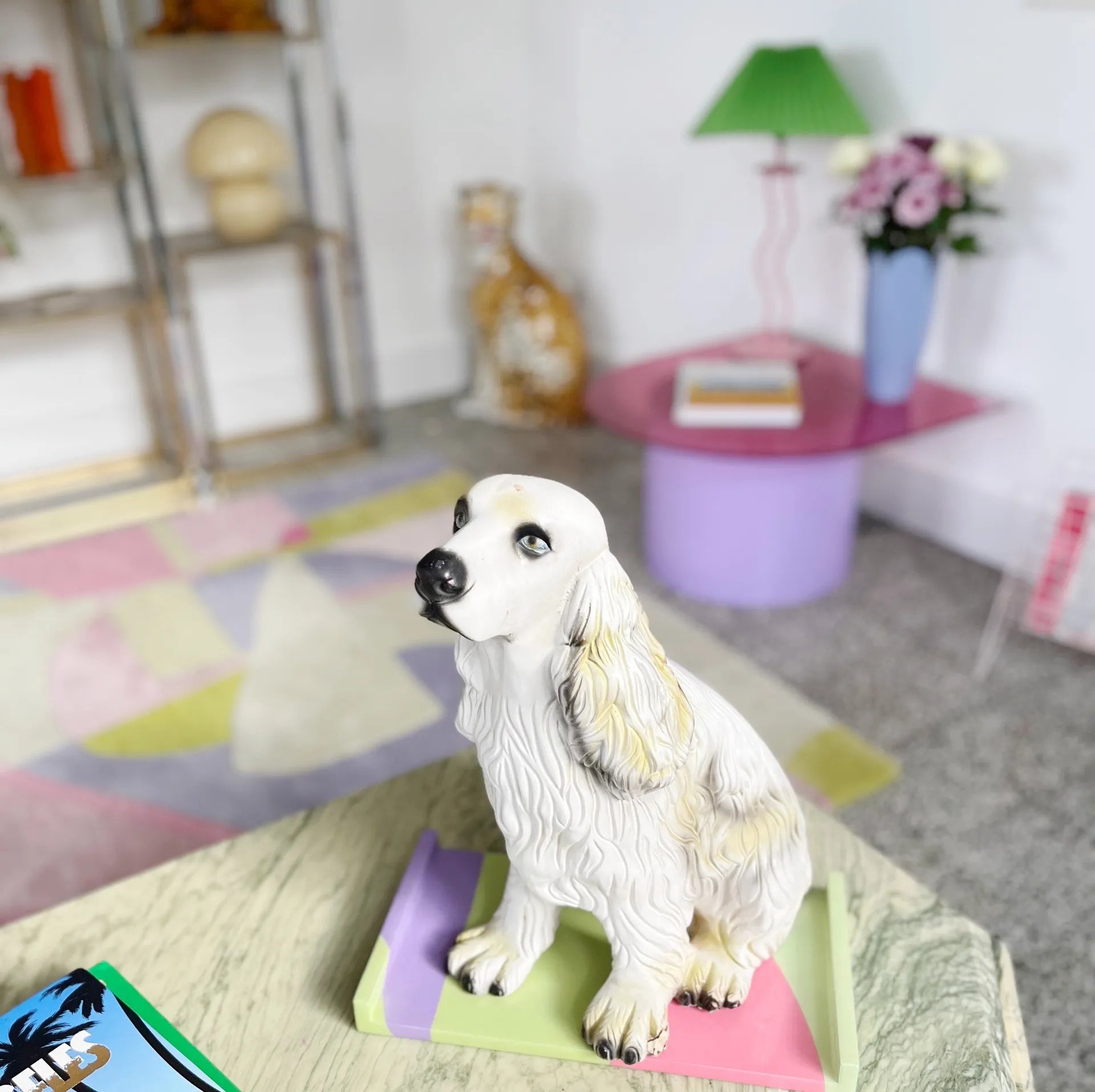 Statue cocker spaniel céramique vintage, années 70 - Club Barbara