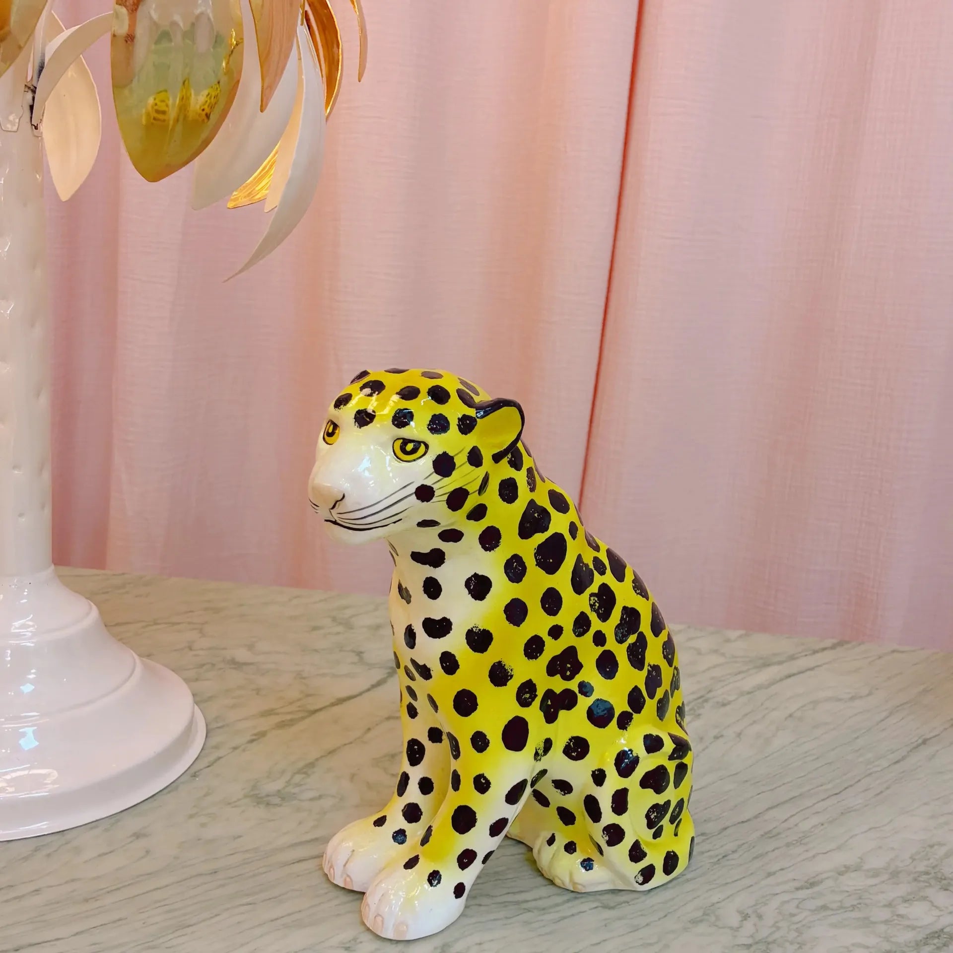 Statue jaguar vintage en céramique italienne émaillée, jaune, années 70 - Club Barbara