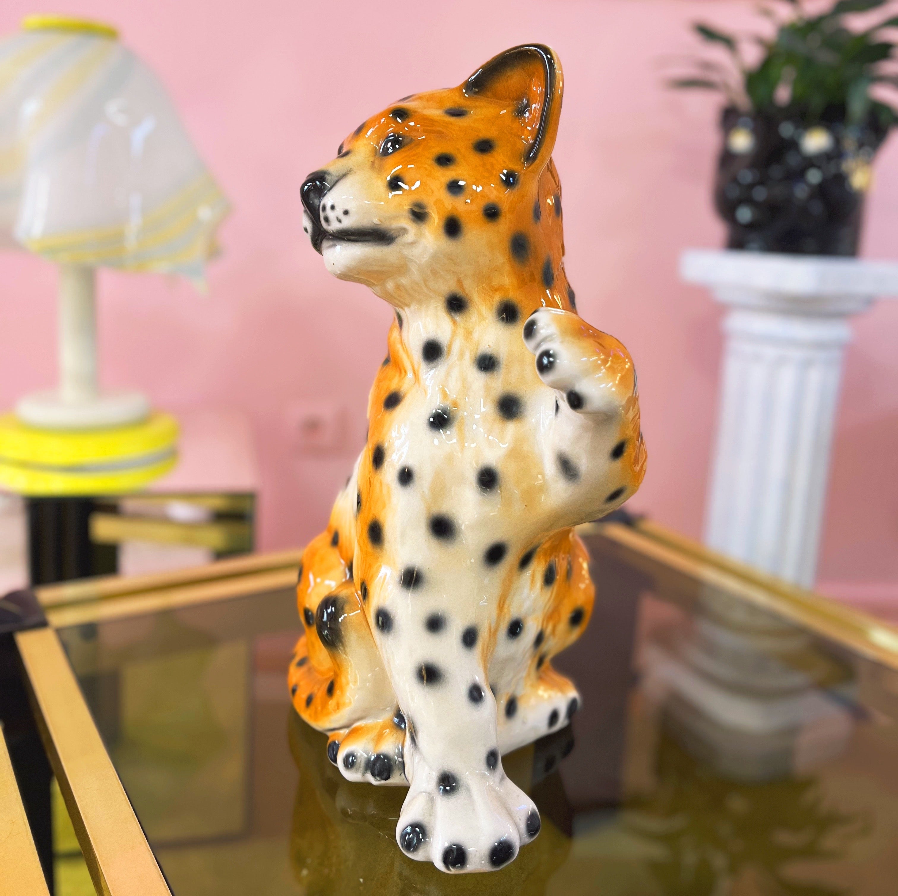 Léopard vintage en céramique italienne, 43cm, Années 80