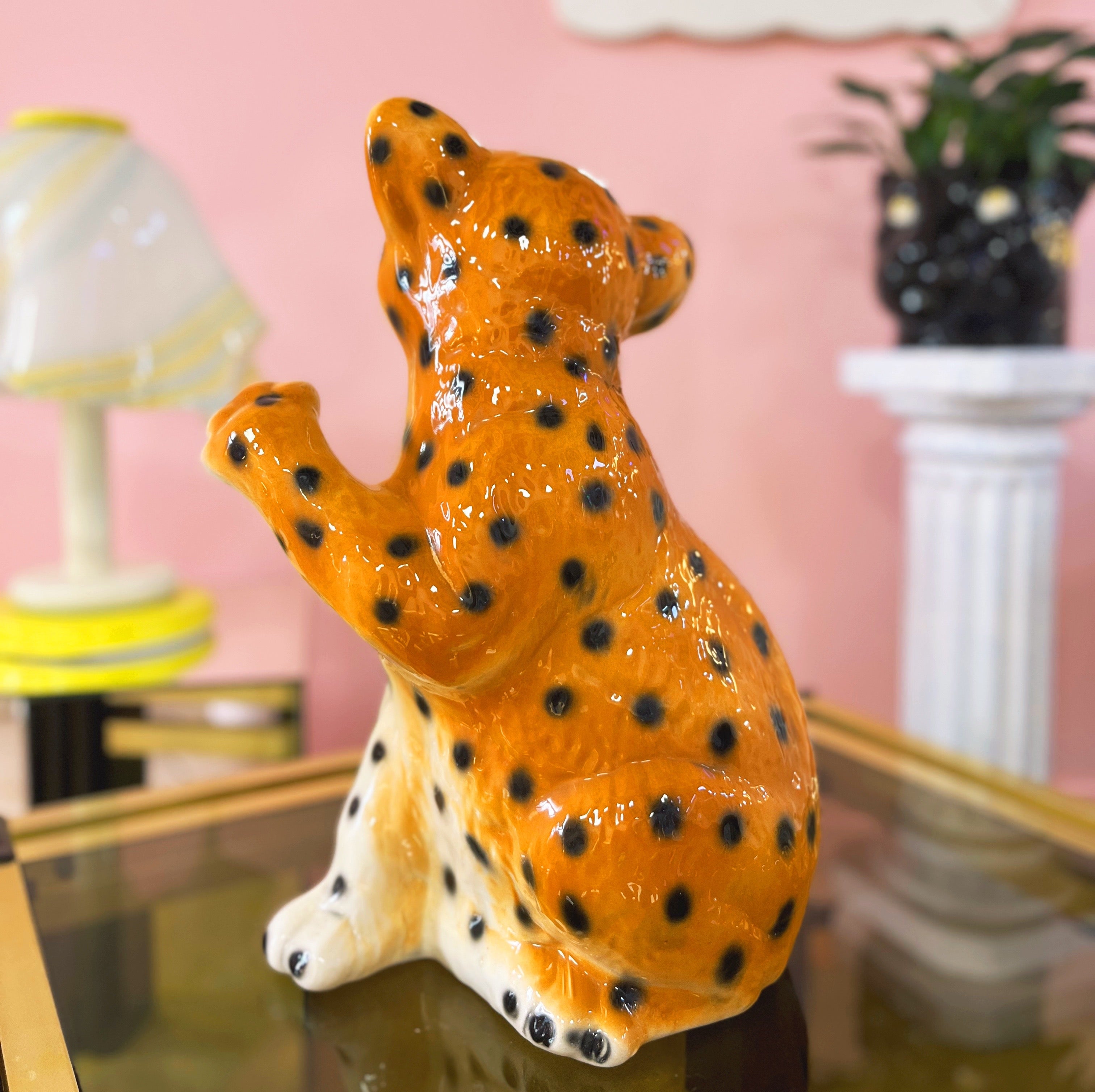 Léopard vintage en céramique italienne, 43cm, Années 80