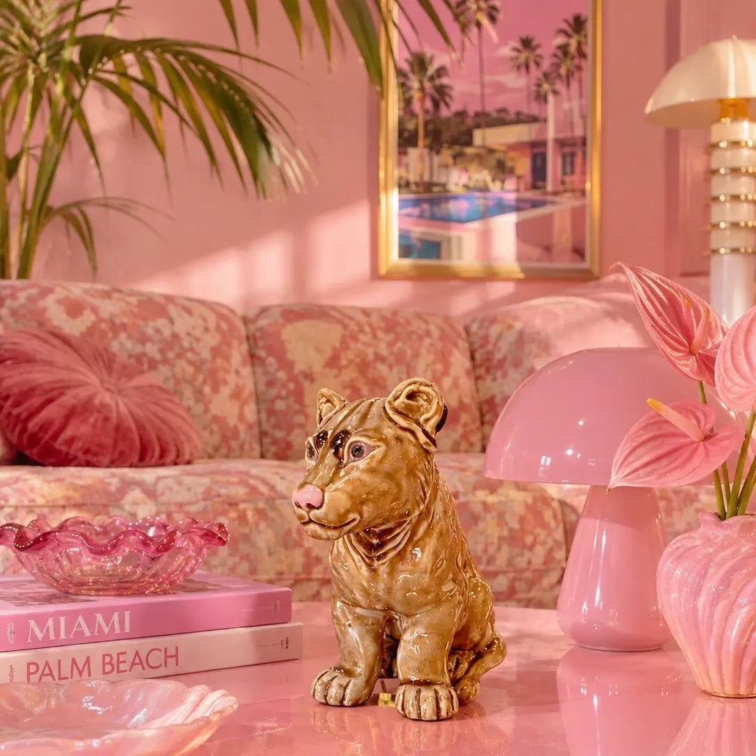 Statue lionceau en céramique italienne vintage années 70, signée Ceramica Pozzi