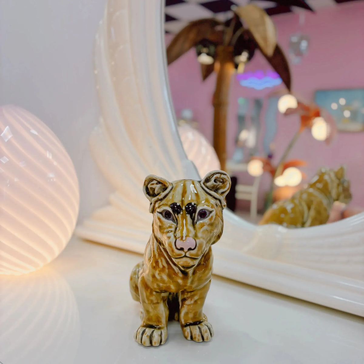 Statue lionceau en céramique italienne vintage années 70, signée Ceramica Pozzi - Club Barbara