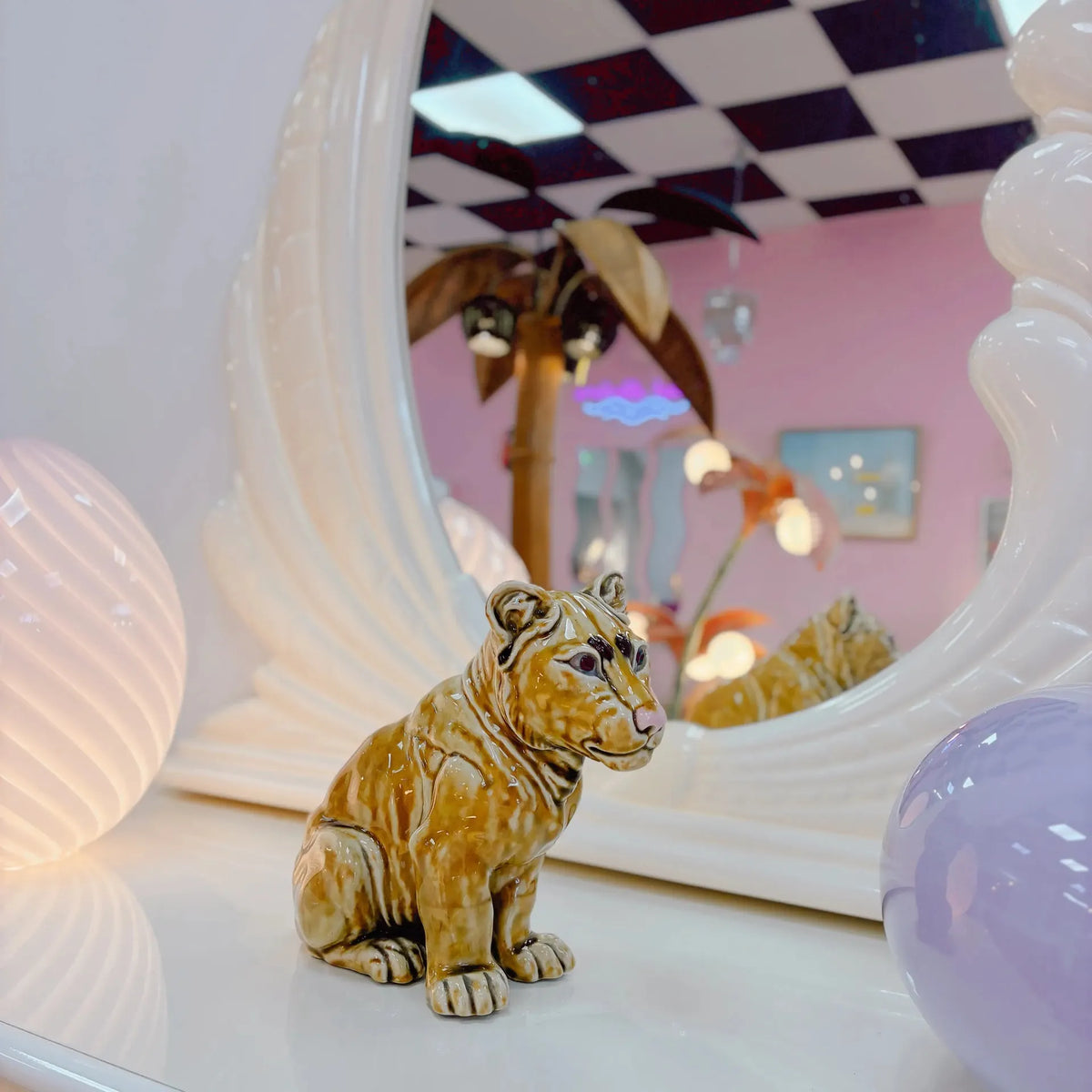 Statue lionceau en céramique italienne vintage années 70, signée Ceramica Pozzi - Club Barbara