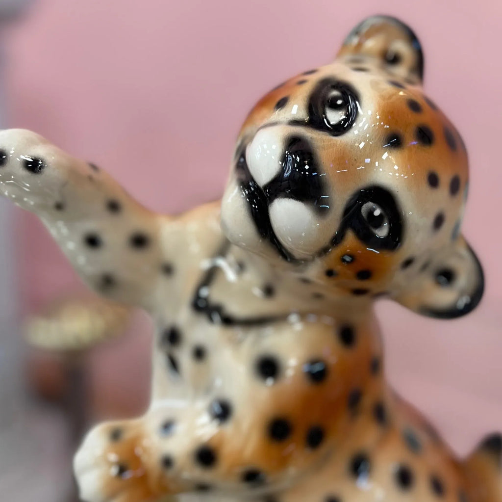Statuette bebe panthère en céramique émaillée, Italie, années 80 - Club Barbara