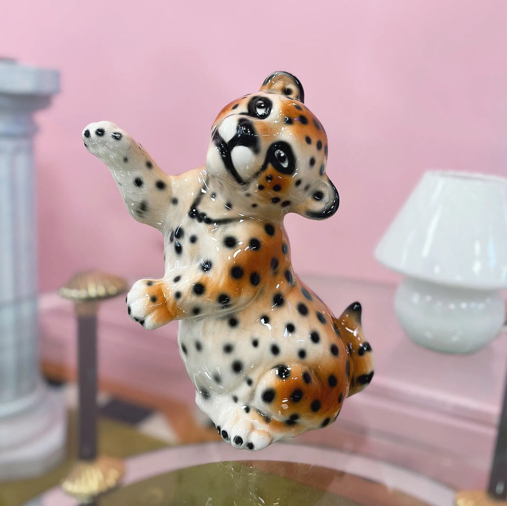 Statuette bebe panthère en céramique émaillée, Italie, années 80 - Club Barbara