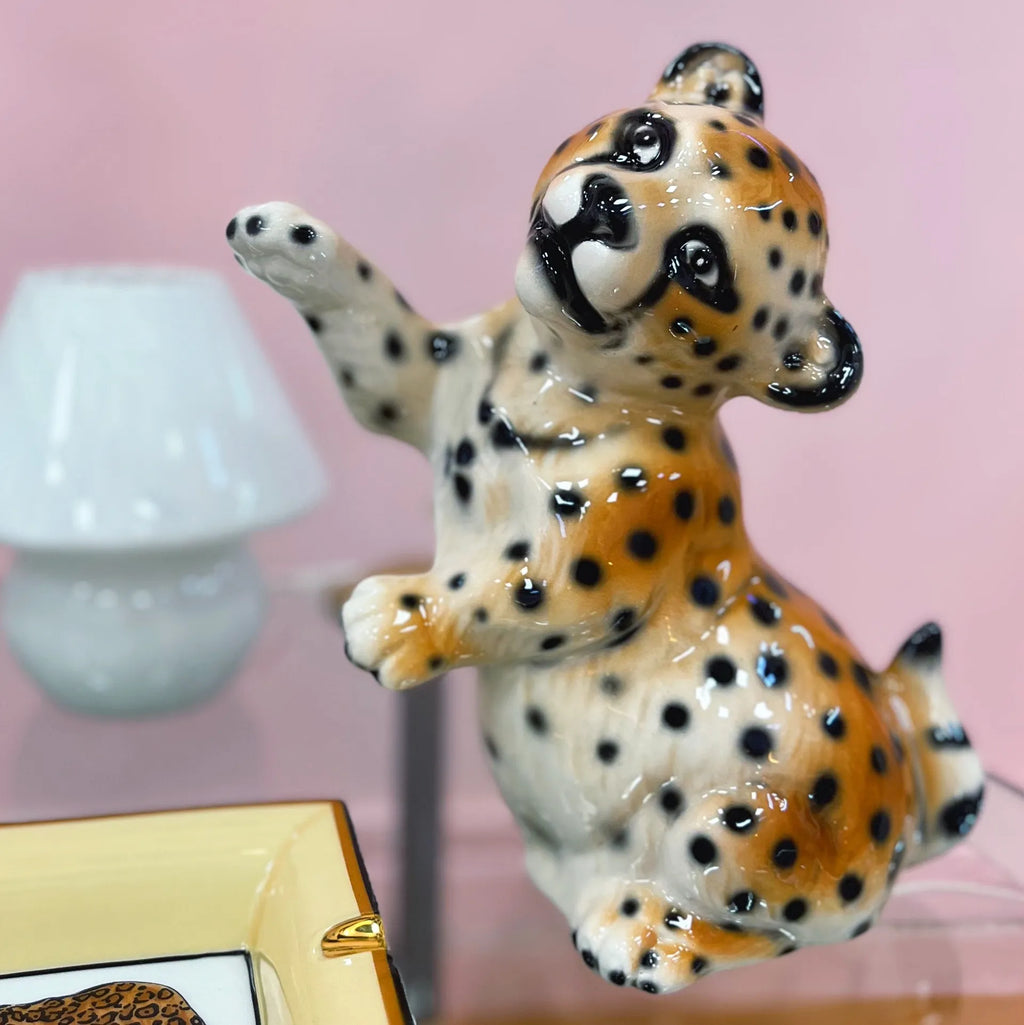 Statuette bebe panthère en céramique émaillée, Italie, années 80 - Club Barbara