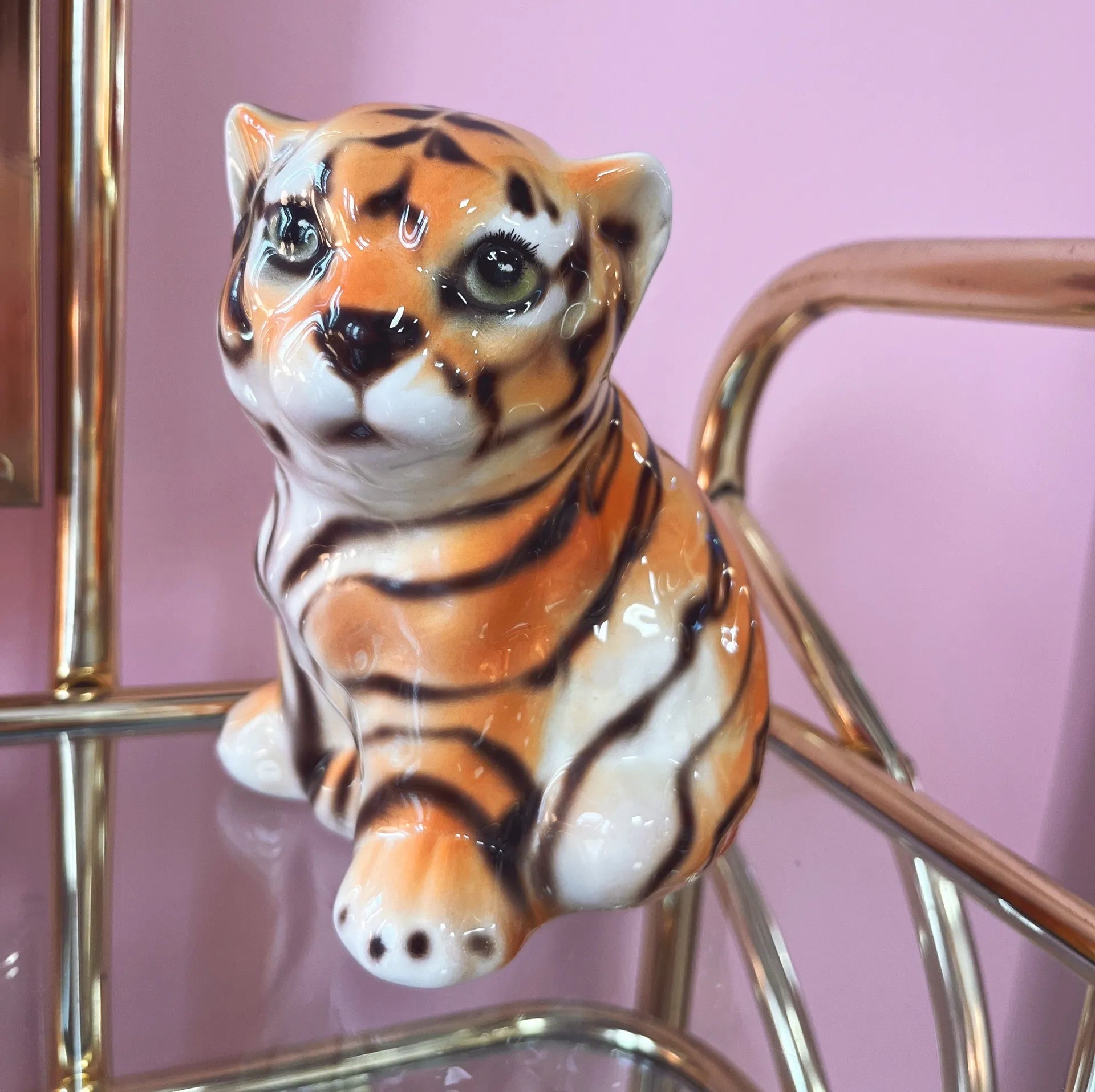 Statuette Bébé Tigre en Céramique Émaillée, signée Italie, Années 70 - Club Barbara